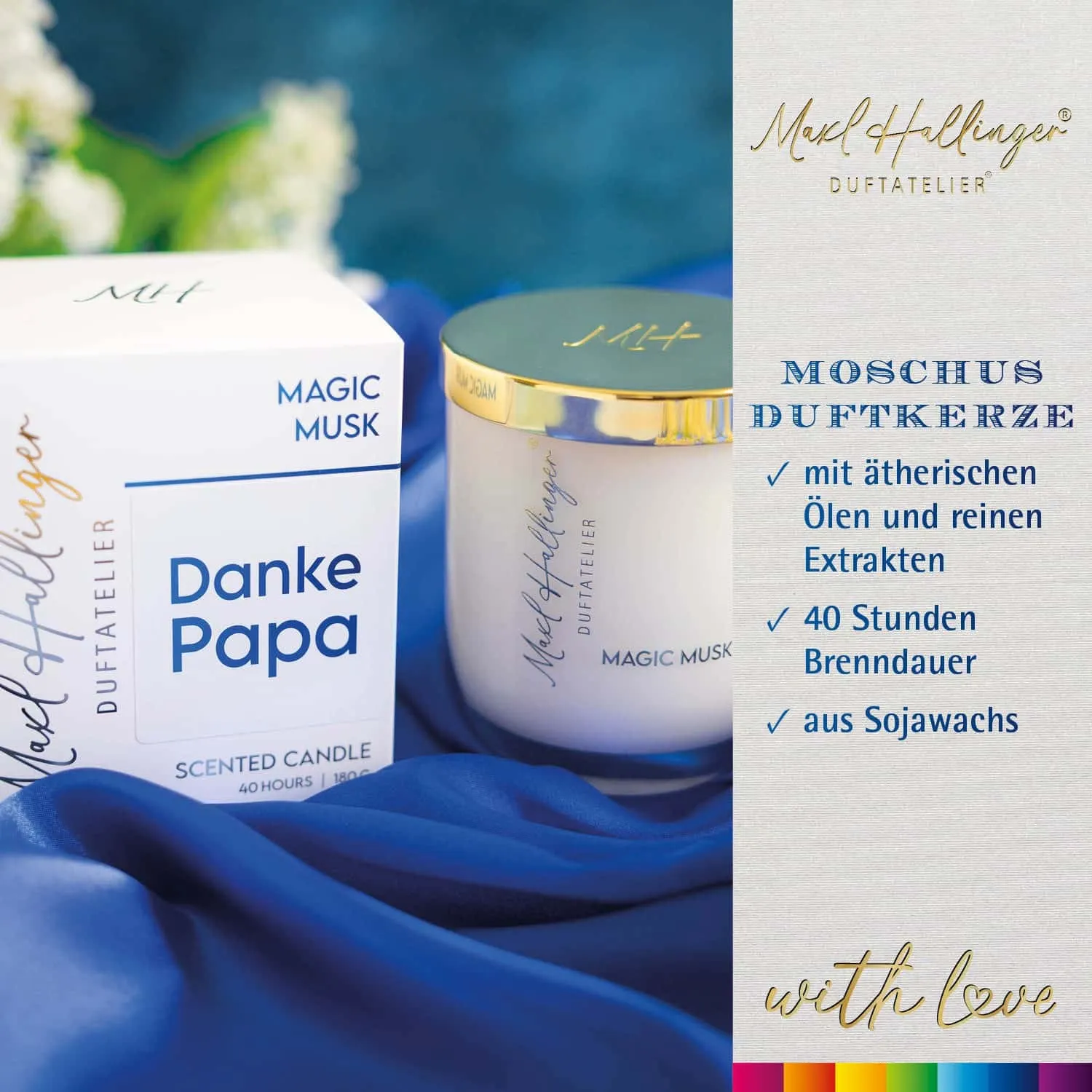 DUFTKERZE IN DER GESCHENKBOX - 40h Raumduft Sojawachs-Kerze im Glas aus der Maxl Hallinger Edition für entspannende Wohlfühlmomente & stilvolle Atmosphäre. Die besondere Geschenkidee für Wellness, Entspannung & Me-Time