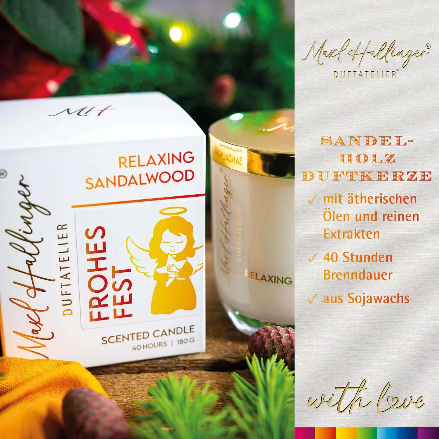 DUFTKERZE IN DER GESCHENKBOX - 40h Raumduft Sojawachs-Kerze im Glas aus der Maxl Hallinger Edition für entspannende Wohlfühlmomente & stilvolle Atmosphäre. Die besondere Geschenkidee für Wellness, Entspannung & Me-Time