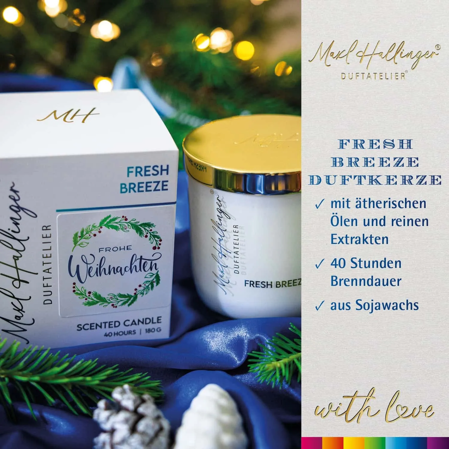 DUFTKERZE IN DER GESCHENKBOX - 40h Raumduft Sojawachs-Kerze im Glas aus der Maxl Hallinger Edition für entspannende Wohlfühlmomente & stilvolle Atmosphäre. Die besondere Geschenkidee für Wellness, Entspannung & Me-Time