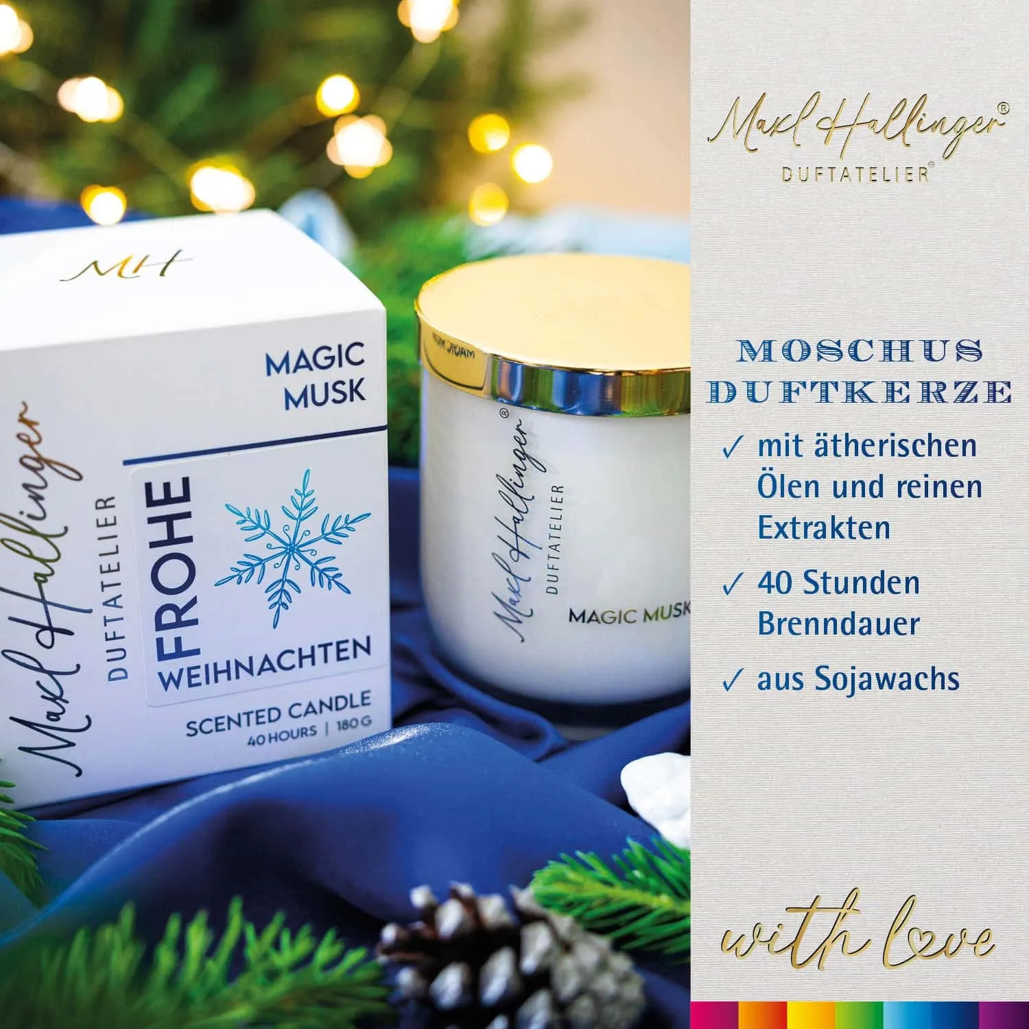 DUFTKERZE IN DER GESCHENKBOX - 40h Raumduft Sojawachs-Kerze im Glas aus der Maxl Hallinger Edition für entspannende Wohlfühlmomente & stilvolle Atmosphäre. Die besondere Geschenkidee für Wellness, Entspannung & Me-Time