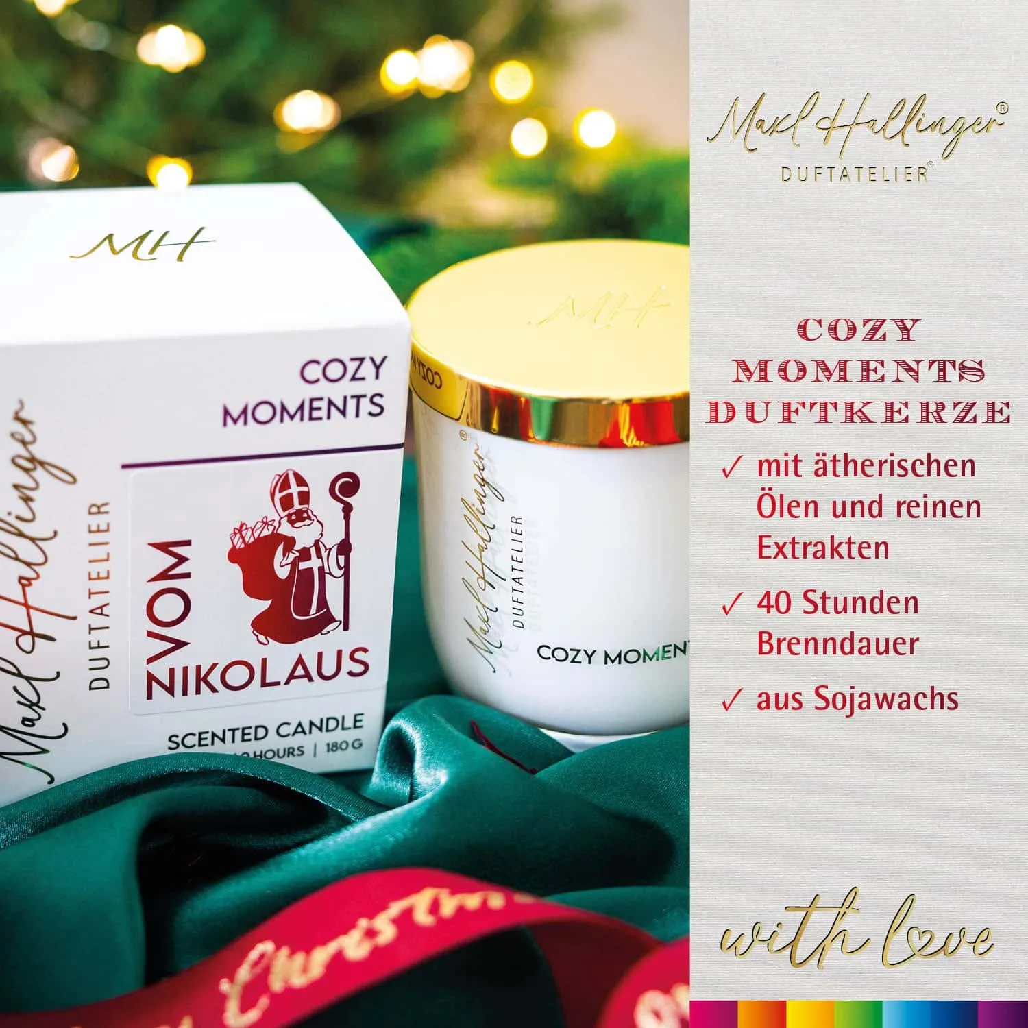 DUFTKERZE IN DER GESCHENKBOX - 40h Raumduft Sojawachs-Kerze im Glas aus der Maxl Hallinger Edition für entspannende Wohlfühlmomente & stilvolle Atmosphäre. Die besondere Geschenkidee für Wellness, Entspannung & Me-Time