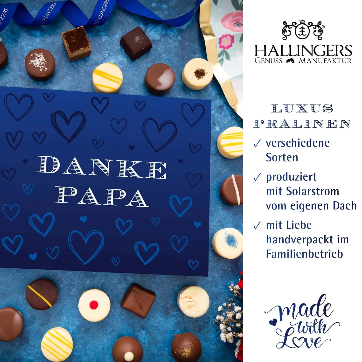 BESONDERS STATT GEWÖHNLICH - Edition \Vatertag blue\: Während andere auf Masse setzen, entsteht echter Feinkost-Genuss durch perfekt abgestimmte Spezialitäten (großes Mitbringsel Schokolade, Pralinen, Wein, Gewürze & Nougatmandeln)