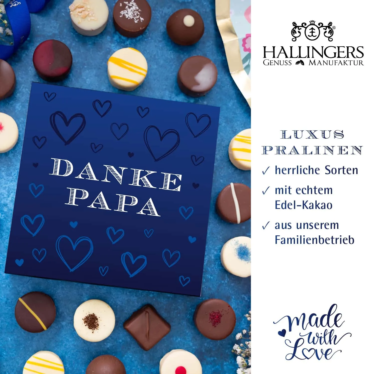 BESONDERS STATT GEWÖHNLICH - Edition \Vatertag Box blue\: Während andere auf Masse setzen, entsteht echter Feinkost-Genuss durch perfekt abgestimmte Spezialitäten (großes Mitbringsel Schokolade, Pralinen, Gewürze & Nougatmandeln)