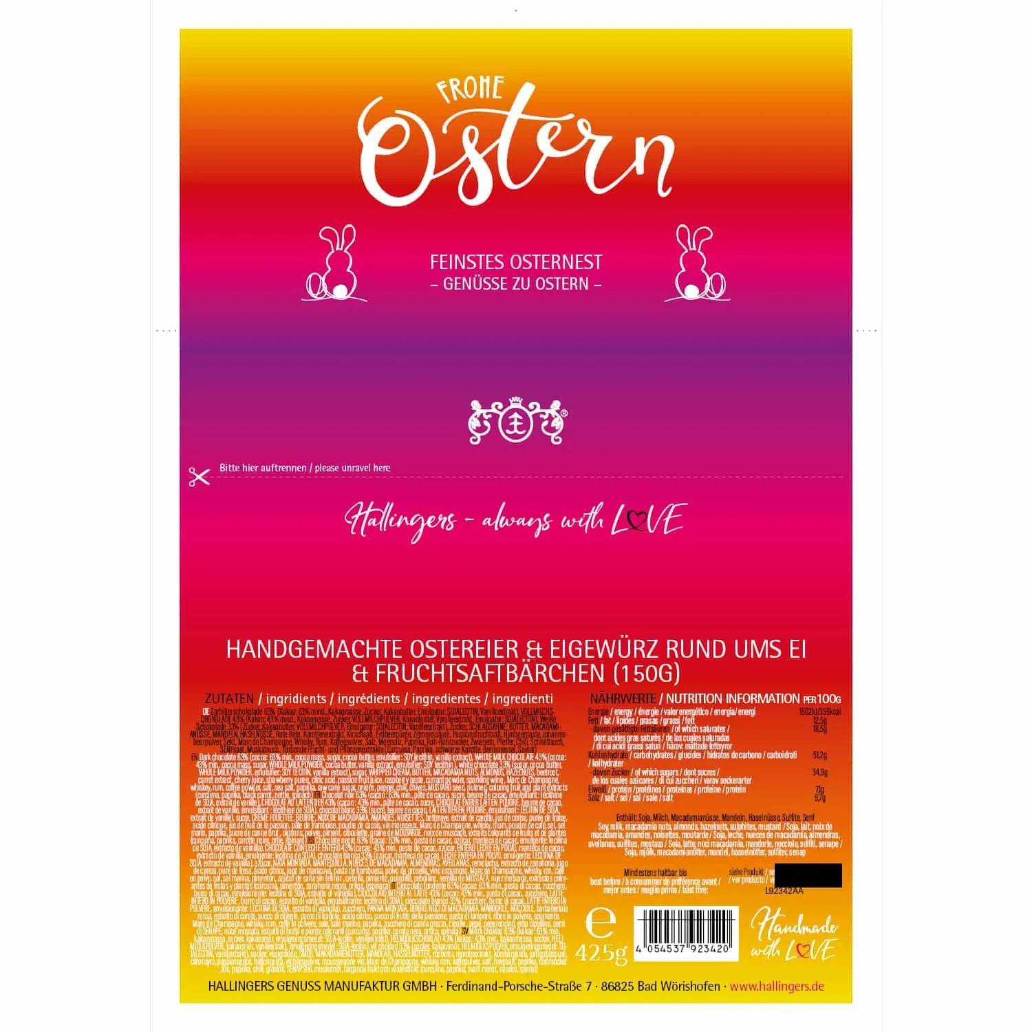 Frohe Ostern Osternest (großes Osternest Pralinen-Ostereier, Eigewürz & Fruchtsaftbärchen) - Feinkost-Set, Gourmet-Auswahl XL