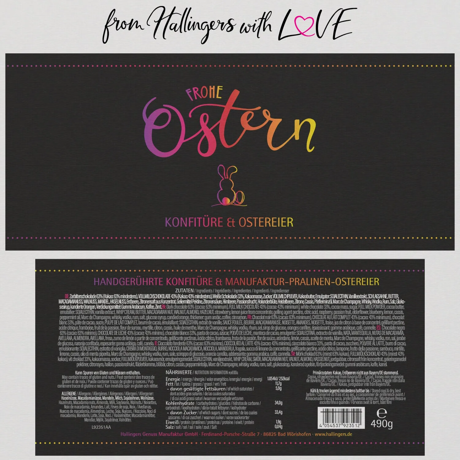 Frohe Ostern black XXL (großes Osternest mit 17 Pralinen-Ostereiern & Erdbeer-Konfitüre) - Feinkost-Set, Gourmet-Auswahl XXL