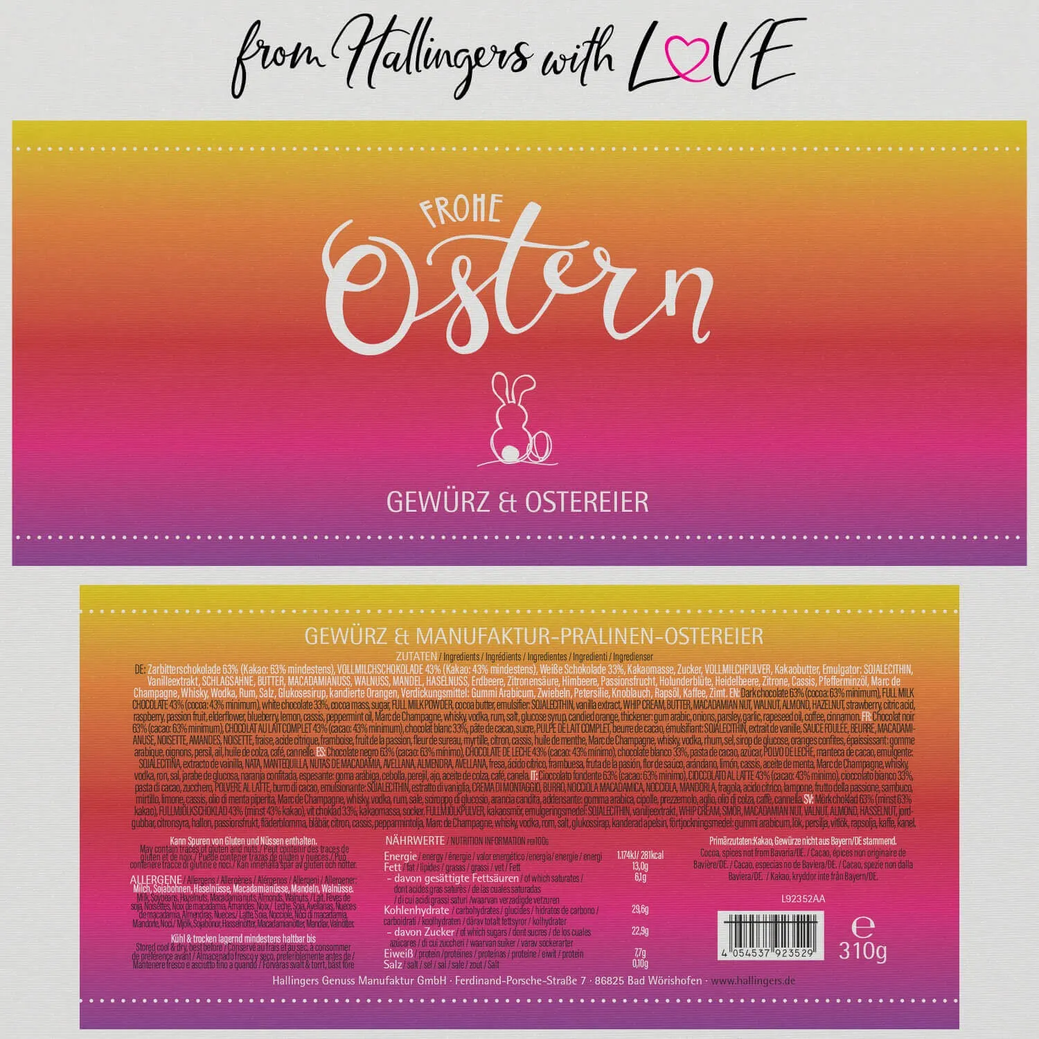 Frohe Ostern colorful XXL (großes Osternest mit 17 Pralinen-Ostereiern & Gewürz-Kräuterquark) - Feinkost-Set, Gourmet-Auswahl XXL