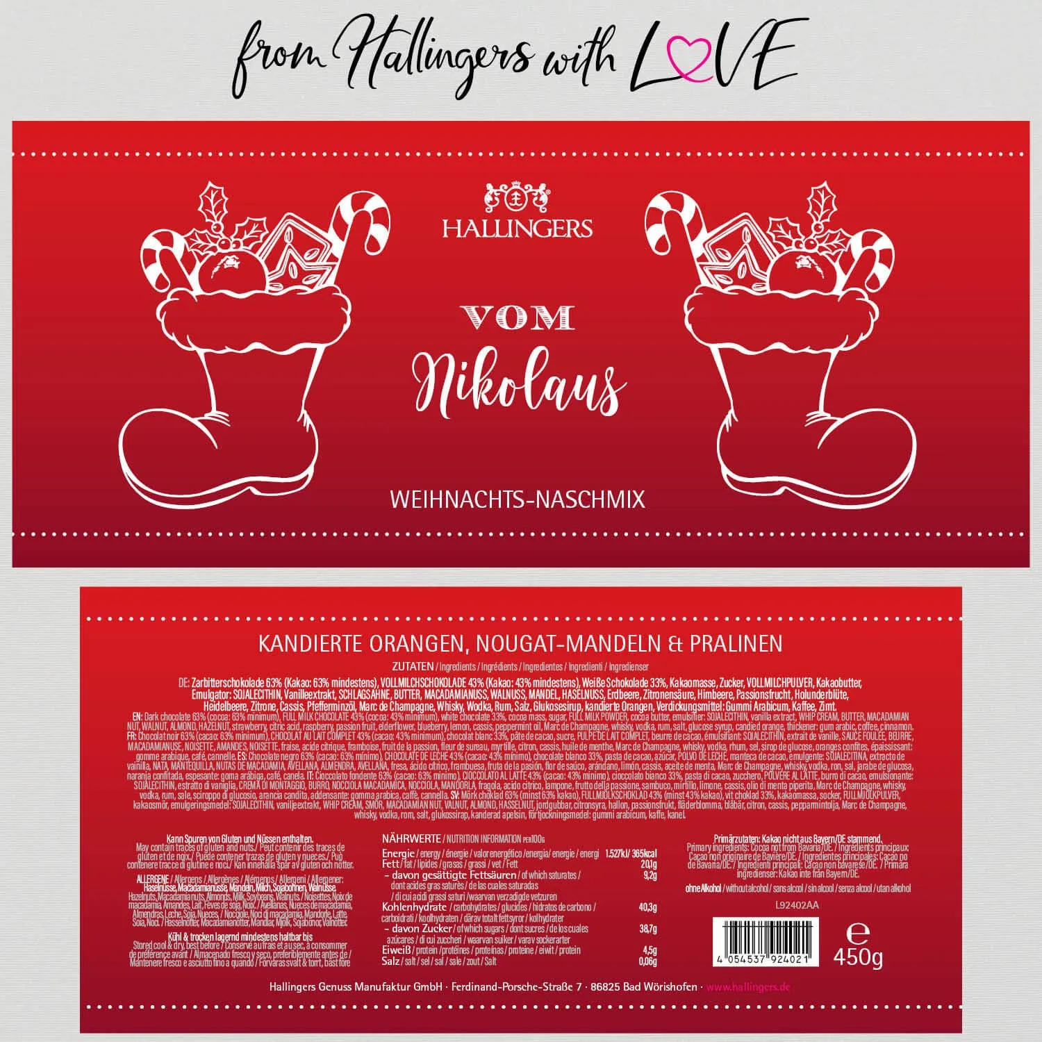 Vom Nikolaus XXL (großes Mitbringsel Pralinen, Nougat-Mandeln & schokolierte Orangenscheiben) - Feinkost-Set, Gourmet-Auswahl XXL