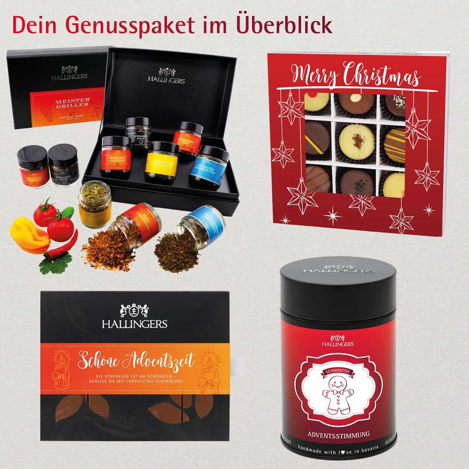 Best of Christmas (großes Mitbringsel Schokolade, Tee, 9er Pralinen & Meistergriller-Gewürz) - Feinkost-Set, Gourmet-Auswahl XXL