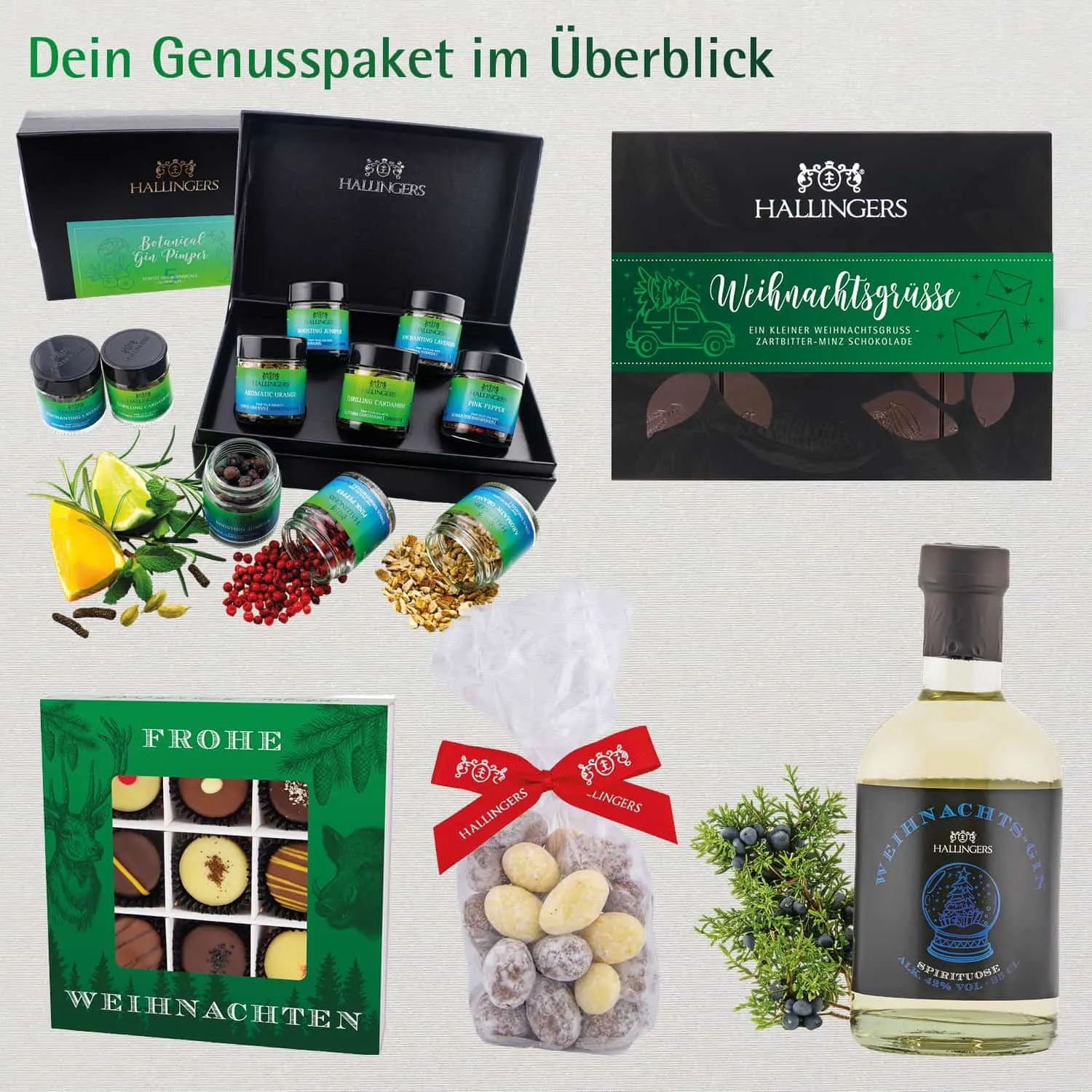 Berauschendes Fest (großes Mitbringsel Tafel Schokolade, Gin, 9er Pralinen & Nougat-Mandeln) - Feinkost-Set, Gourmet-Auswahl XXL