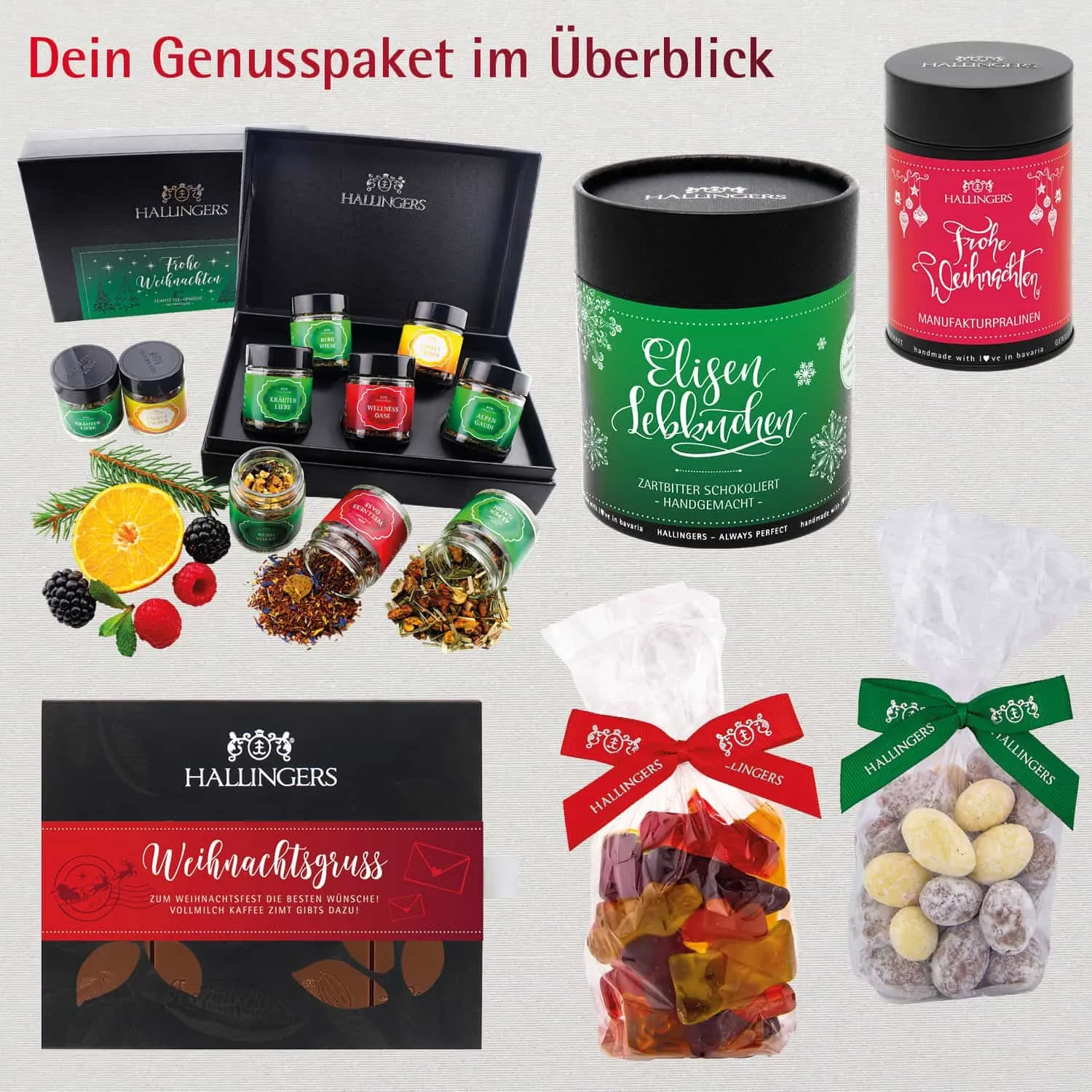 Süße Weihnachten (großes Mitbringsel Pralinen, Schokolade, Fruchtsaftbärchen, Mandeln & mehr) - Feinkost-Set, Gourmet-Auswahl XXL