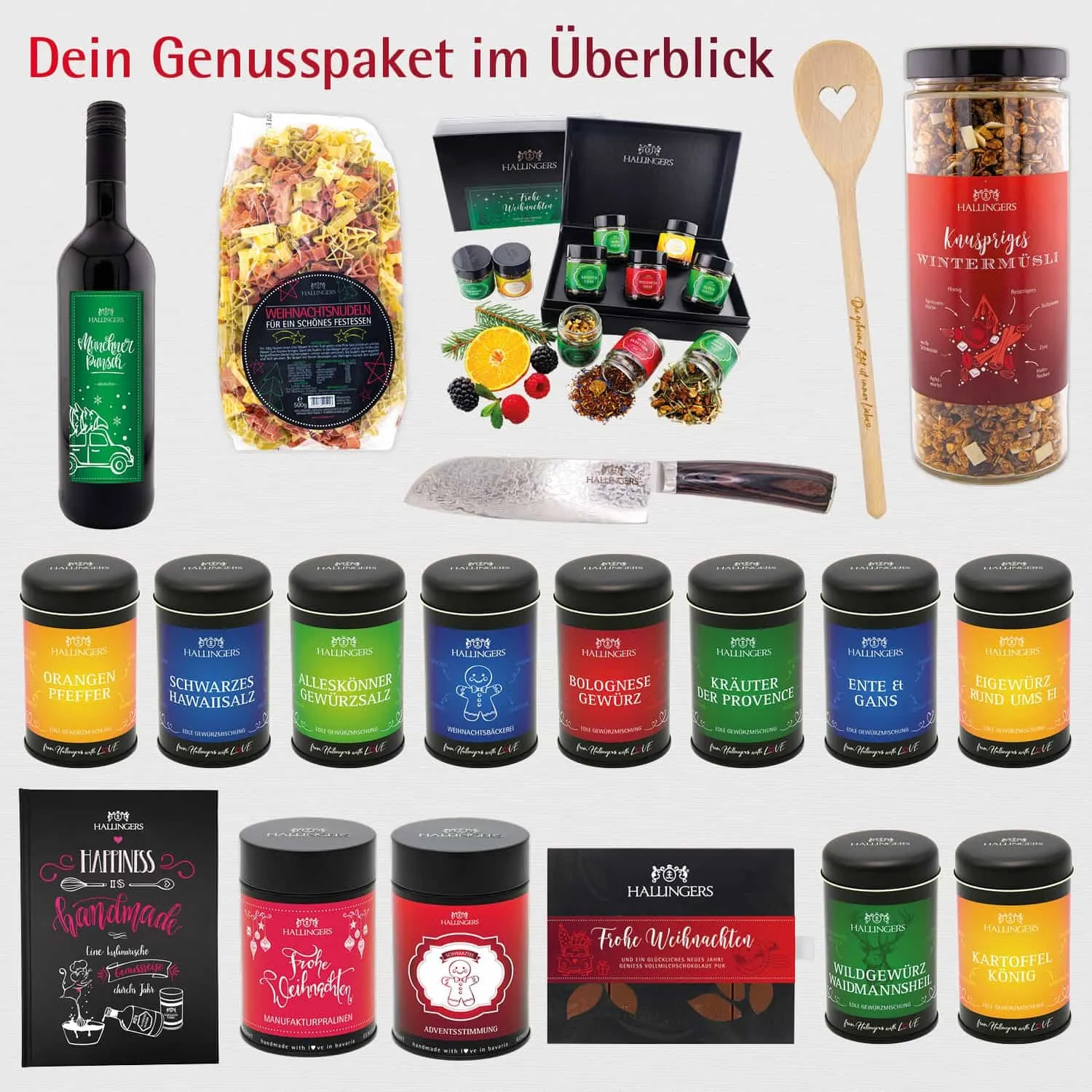 Weihnachts-Genussreise (Selektion Wein, Müsli, Gewürze, Kochbuch, Santuko-Messer & viel mehr) - Feinkost-Set, XXL-Geschenkkorb Gourmet