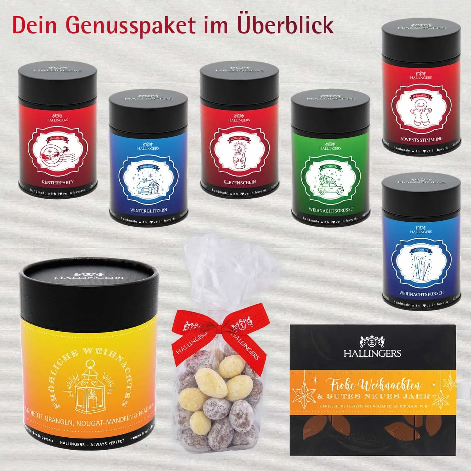 Weihnachts-Tea Time (großes Mitbringsel 6 Tees, Tafel Schokolade, Madneln, Pralinen & mehr) - Feinkost-Set, Gourmet-Auswahl XXL