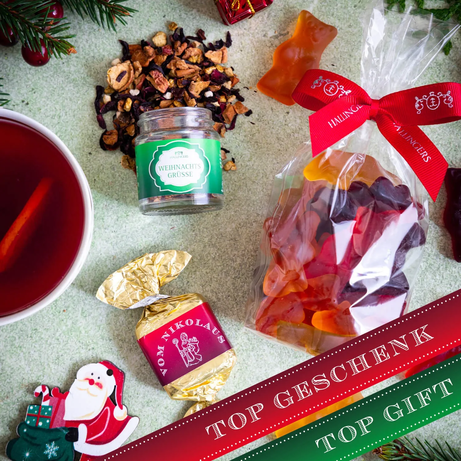 BESONDERS STATT GEWÖHNLICH - Edition \Vom Nikolaus\: Während andere auf Masse setzen, entsteht echter Feinkost-Genuss durch perfekt abgestimmte Spezialitäten (kleines Mitbringsel Nougat-Busserl Fruchtsaftbärchen & Xmas-Tee)