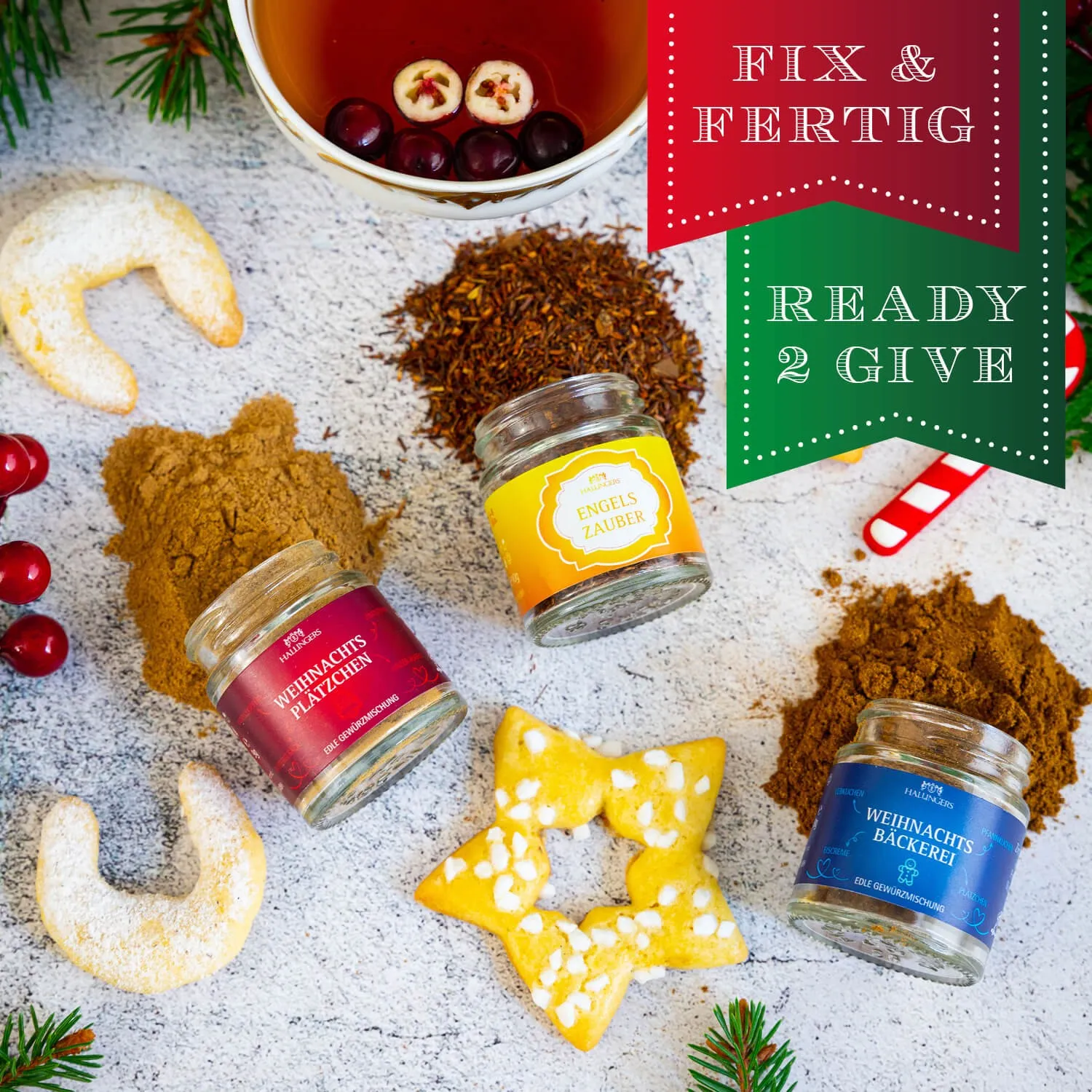 BESONDERS STATT GEWÖHNLICH - Edition \Frohe Weihnachten\: Während andere auf Masse setzen, entsteht echter Feinkost-Genuss durch perfekt abgestimmte Spezialitäten (kleines Mitbringsel 2 Weihnachts-Gewürze & 1 Wintertee im Glas)