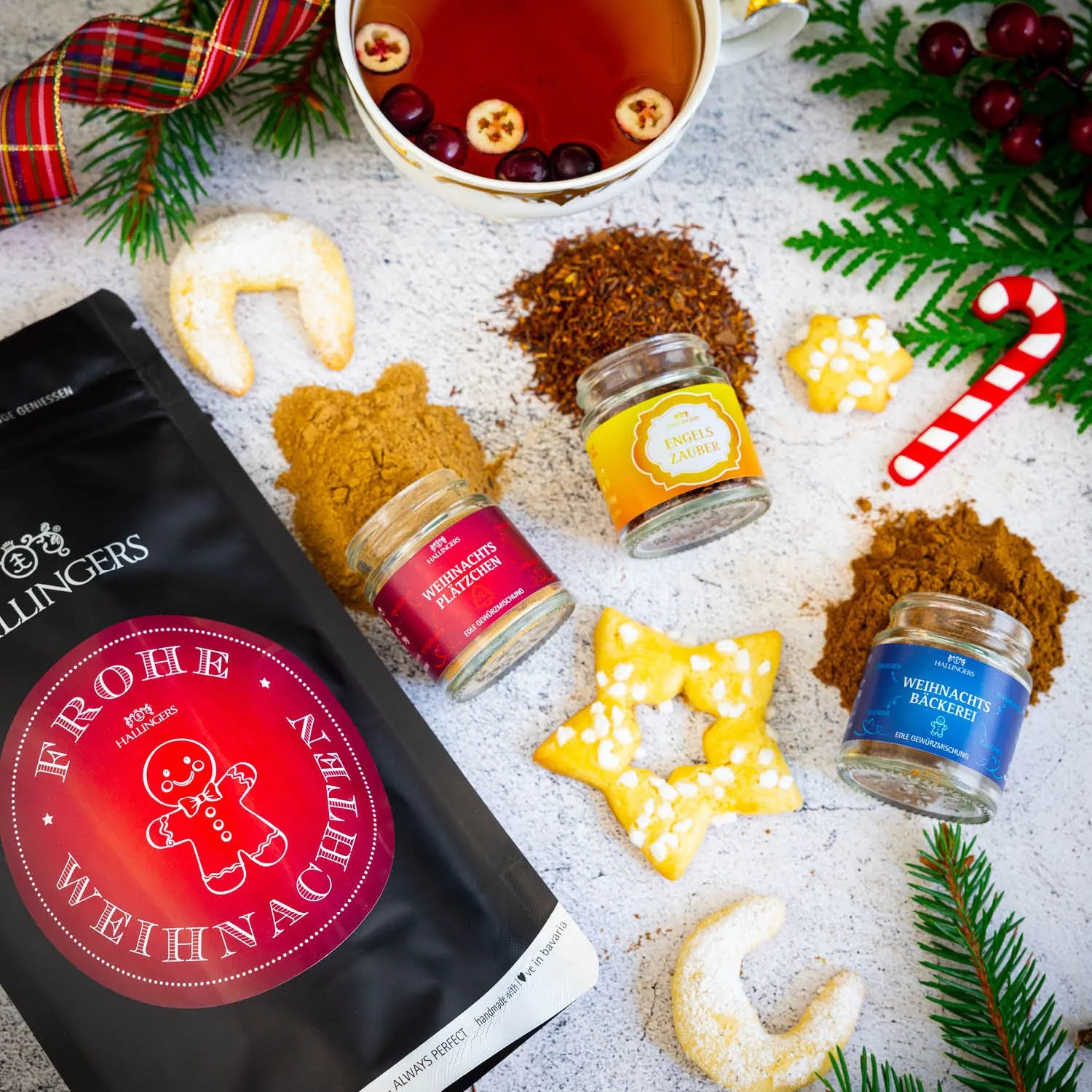 Frohe Weihnachten (kleines Mitbringsel 2 Weihnachts-Gewürze & 1 Wintertee im Glas) - Feinkost-Set, Gourmet-Auswahl Wundertüte