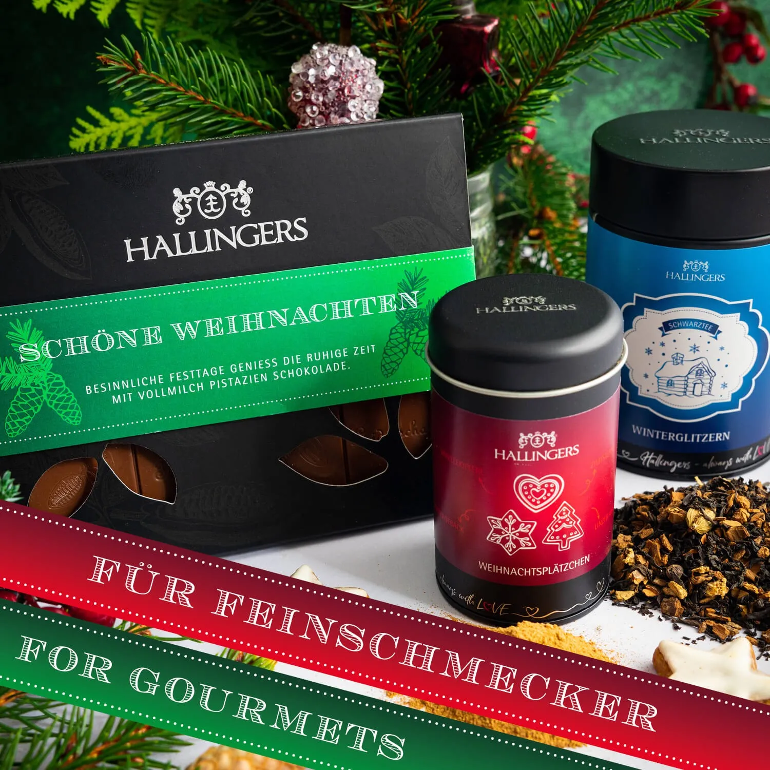 BESONDERS STATT GEWÖHNLICH - Edition \Danke & Frohe Weihnachten\: Während andere auf Masse setzen, entsteht echter Feinkost-Genuss durch perfekt abgestimmte Spezialitäten (großes Mitbringsel Tafel Schokolade WinterglitzernTee & XMS-Gewürze)