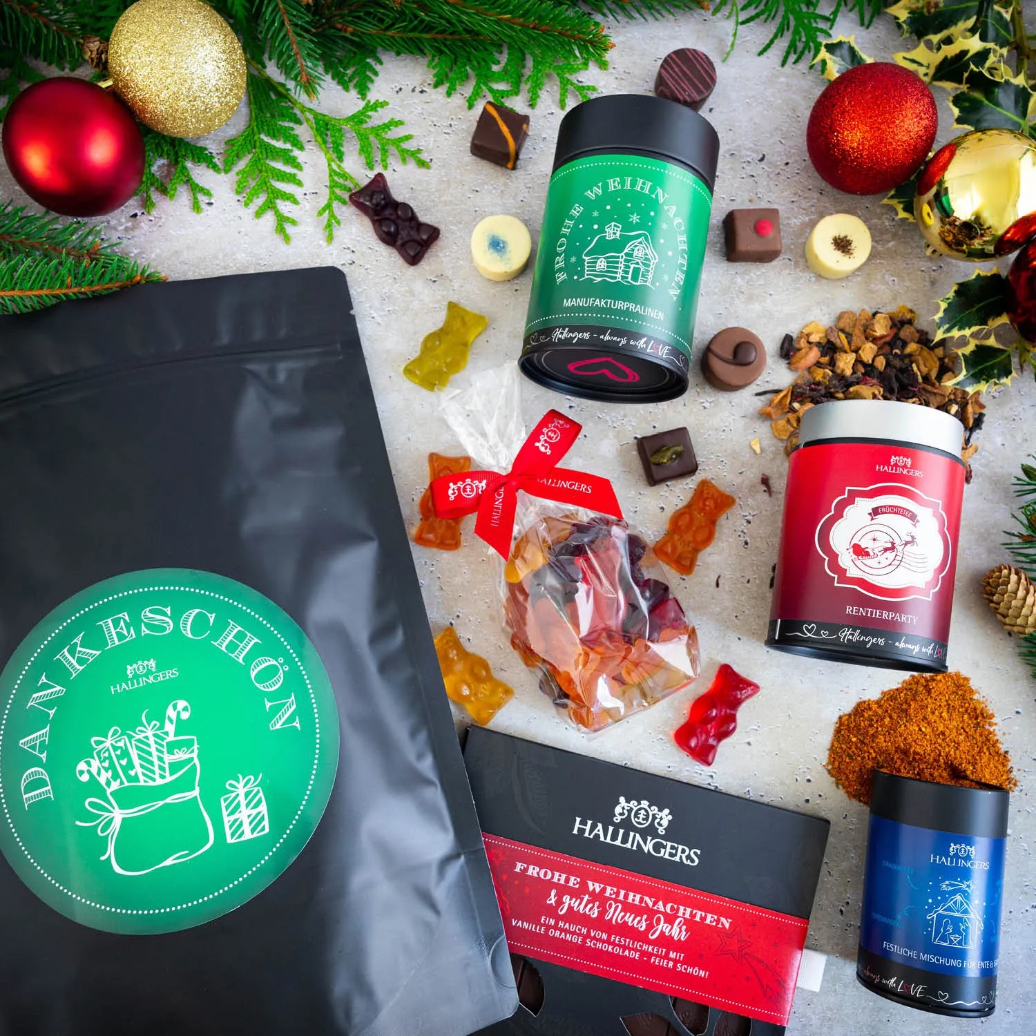 Dankeschön XXL (großes Mitbringsel Schokolade, Fruchtsaftbärchen, Pralinen, Tee & Gewürz) - Feinkost-Set, XXL-Wundertüte Gourmet