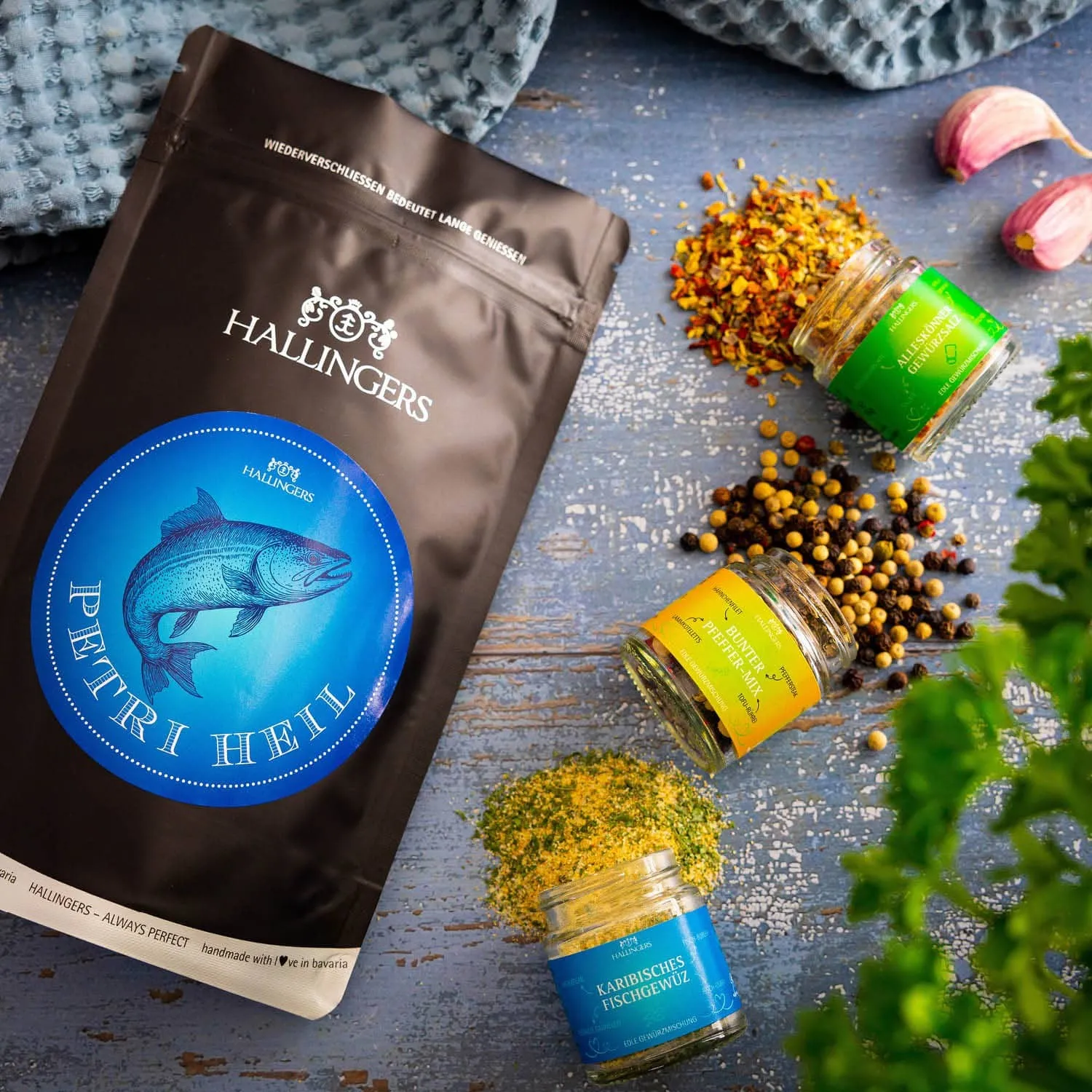 Petri Heil (kleines Mitbringsel 3 JagdfreundeGewürze Pfeffer & Salz) - Feinkost-Set, Gourmet-Auswahl Wundertüte