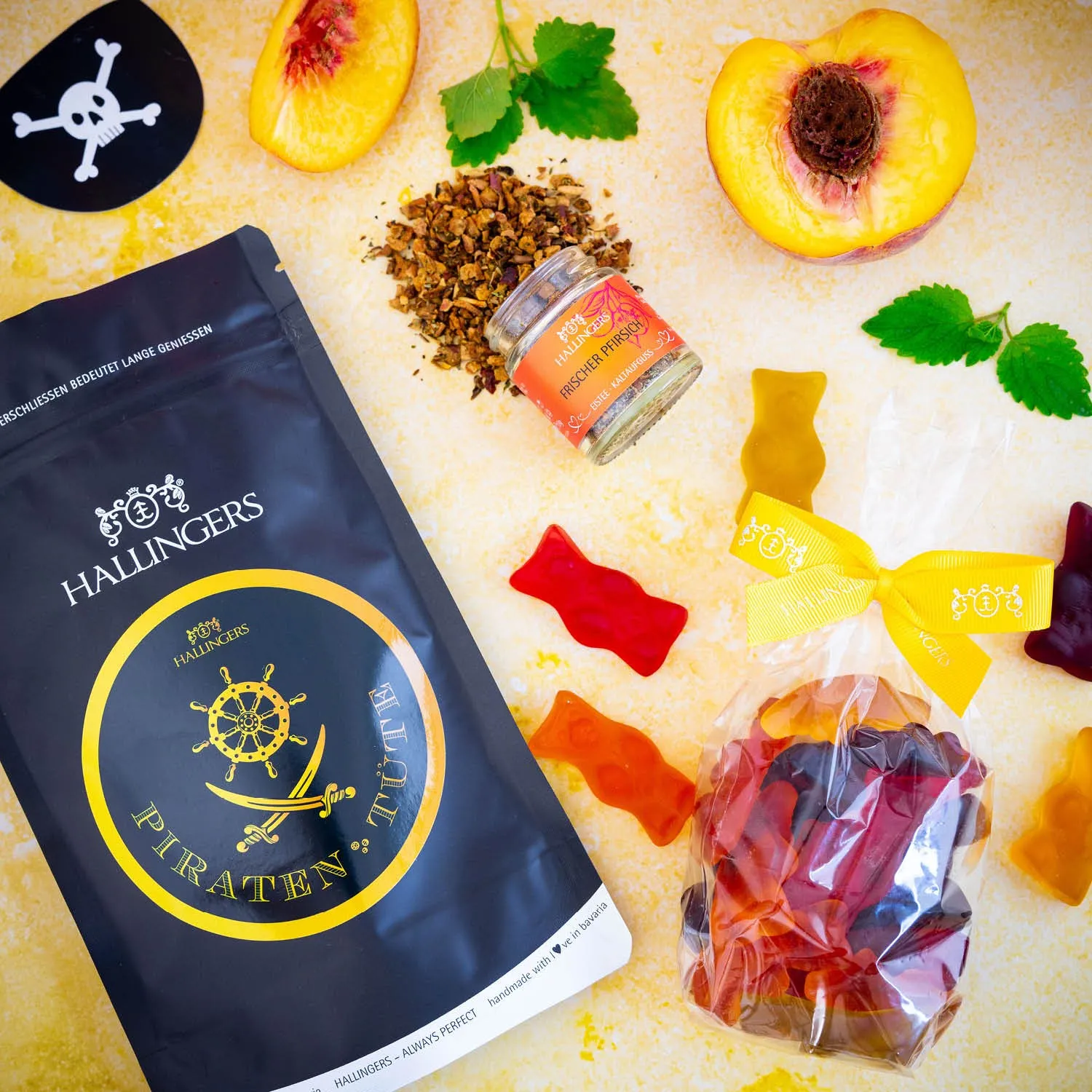Piraten Tüte (kleines Mitbringsel Fruchtsaftbärchen & Coldbrew Eistee) - Feinkost-Set, Gourmet-Auswahl Wundertüte