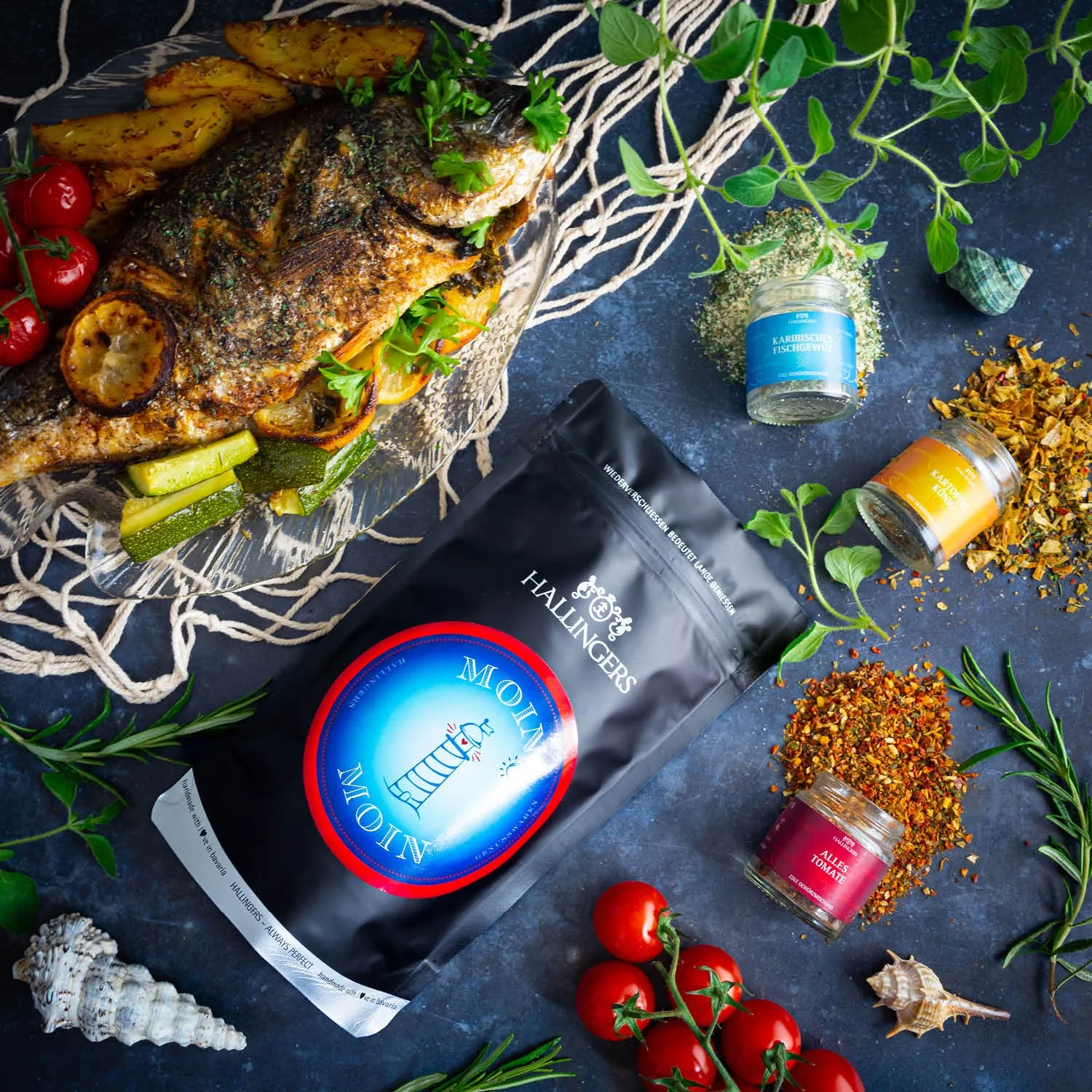 Moin, Moin (kleines Mitbringsel Gewürze Fisch, Kartoffel & Tomate) - Feinkost-Set, Gourmet-Auswahl Wundertüte