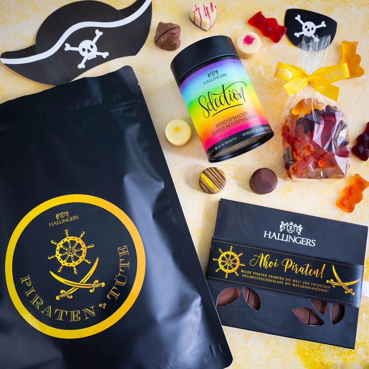 Piraten Tüte XXL (großes Mitbringsel Tafel Schokolade, Pralinen & große Fruchtsaftbärchen) - Feinkost-Set, XXL-Wundertüte Gourmet