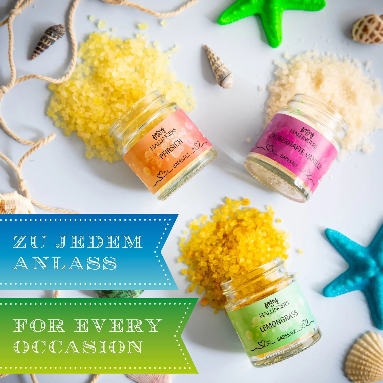 BESONDERS STATT GEWÖHNLICH - Edition \Bubble Tüte\: Vergiss Badesalz-Sets voller Beliebigkeit - unser Wellness-Genuss lebt von Qualität, Charakter & besonderen Duftwelten (kleines Badeparty Mitbringsel Lemongrass, Vanille & Pfirsich)