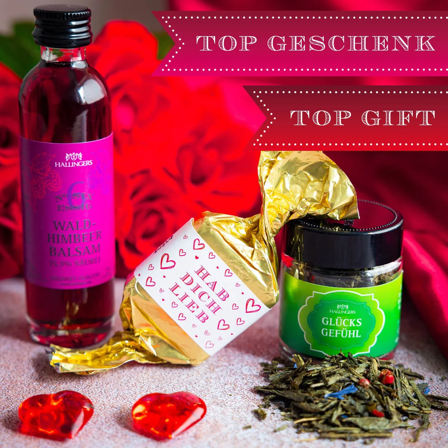 BESONDERS STATT GEWÖHNLICH - Edition \Zum Valentinstag pink\: Während andere auf Masse setzen, entsteht echter Feinkost-Genuss durch perfekt abgestimmte Spezialitäten (kleiner Liebesgruß Nougat-Busserl Himbeerbalsam & Grüner Tee)