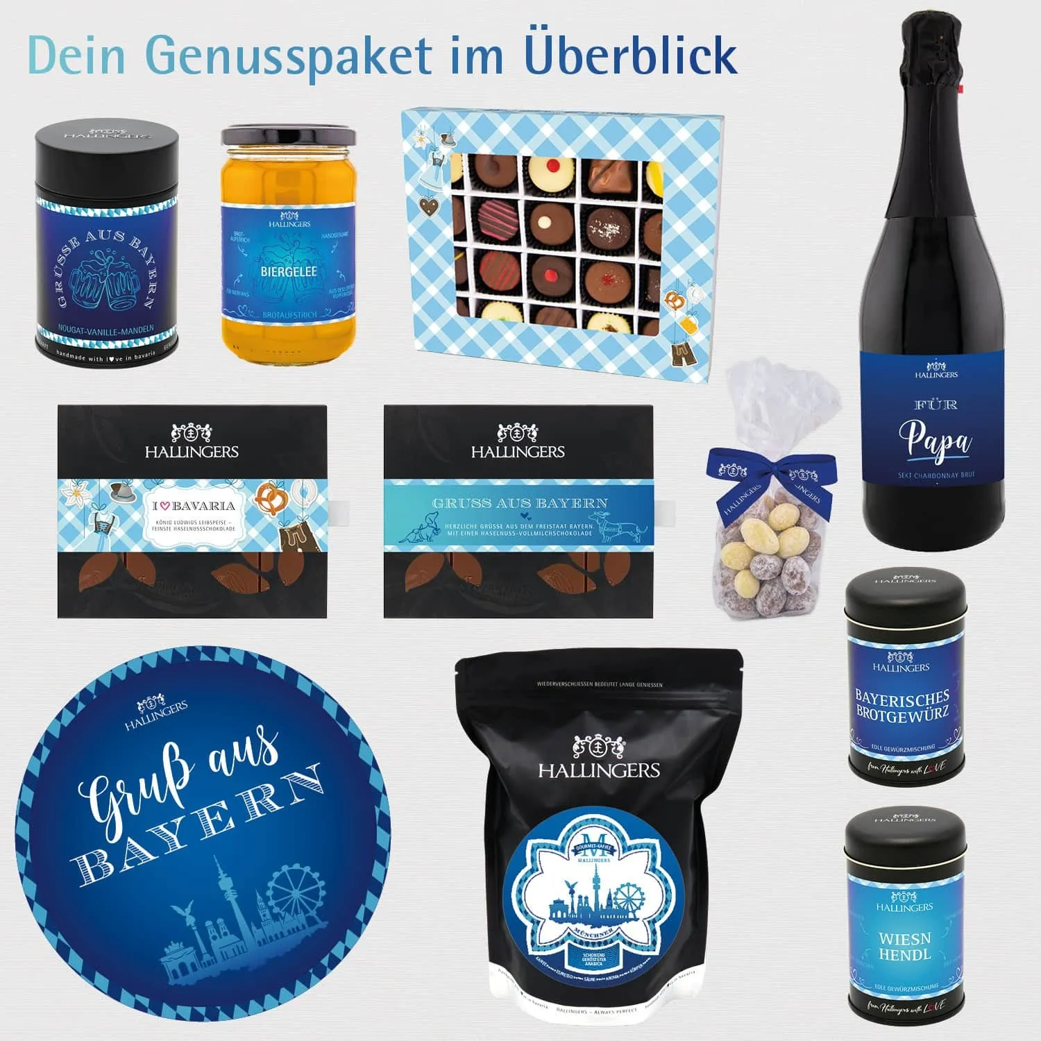 Gruß aus Bayern (große Selektion Sekt, Schokolade, Kaffee, Biergelee, Pralinen & viel mehr) - Feinkost-Set, XXL-Geschenkkorb Gourmet