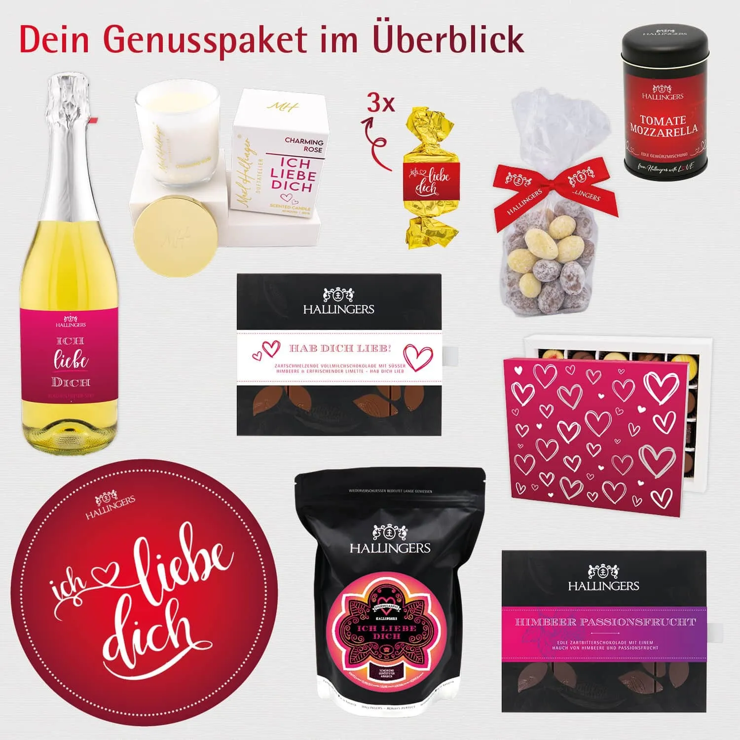 Ich liebe dich (großer Liebesgruß Schoki Sekt Pralinen Kaffee Tee Nougat & viel mehr) - Feinkost-Set, XXL-Geschenkkorb Gourmet
