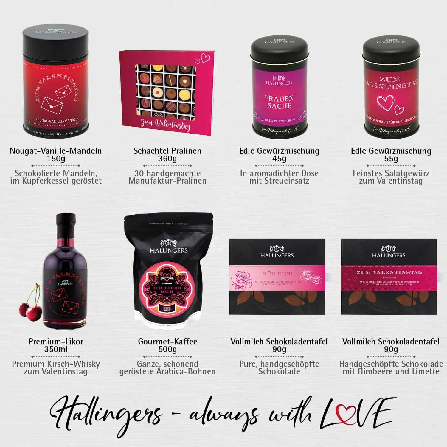 Zum Valentinstag pink (großer Liebesgruß Likör, Pralinen, Nougat, Schoki, Duftkerze & mehr) - Feinkost-Set, XXL-Geschenkkorb Gourmet