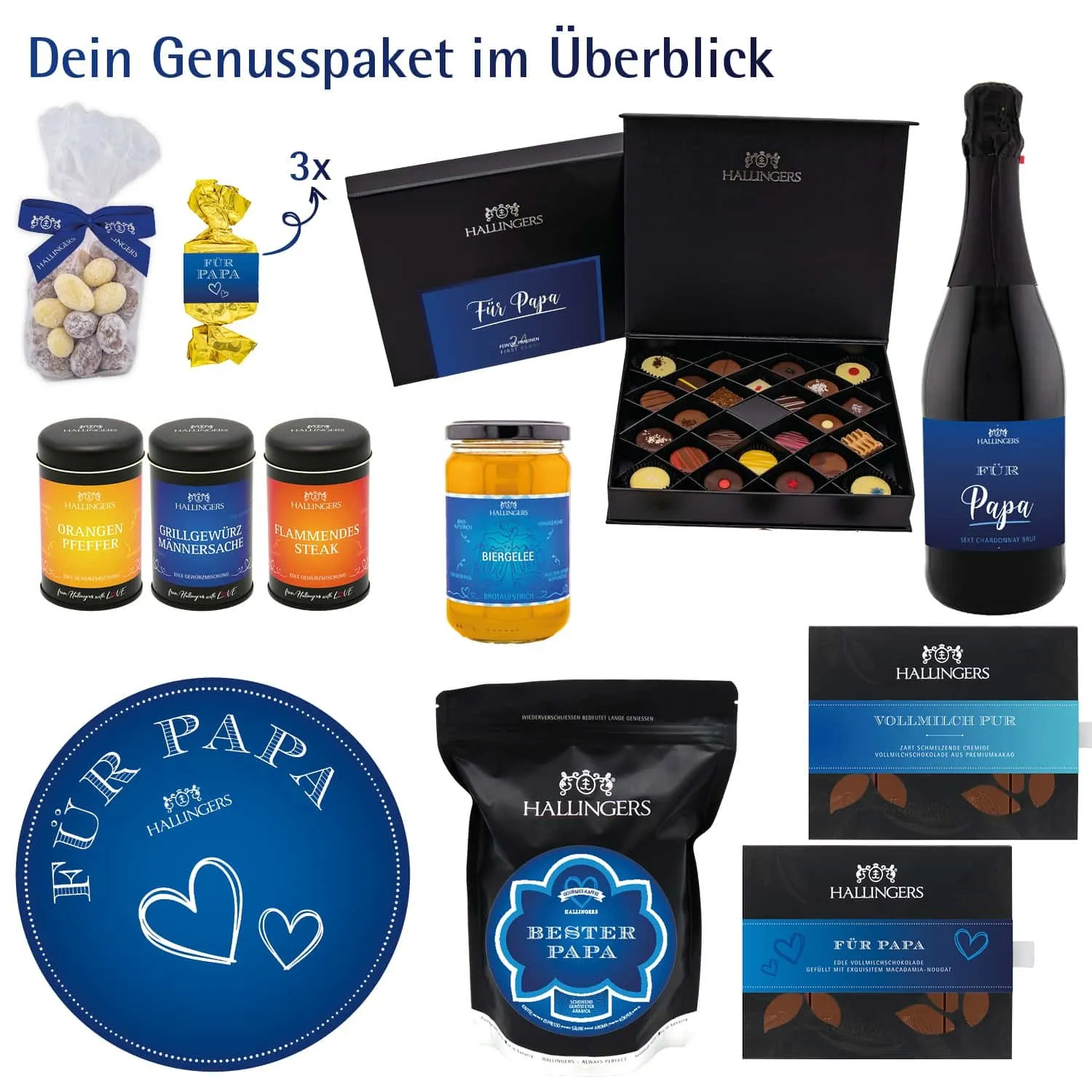 Für Papa (große Selektion Sekt, Biergelée, Kaffee, Nougat, Gewürze, Pralinen & mehr) - Feinkost-Set, XXL-Geschenkkorb Gourmet