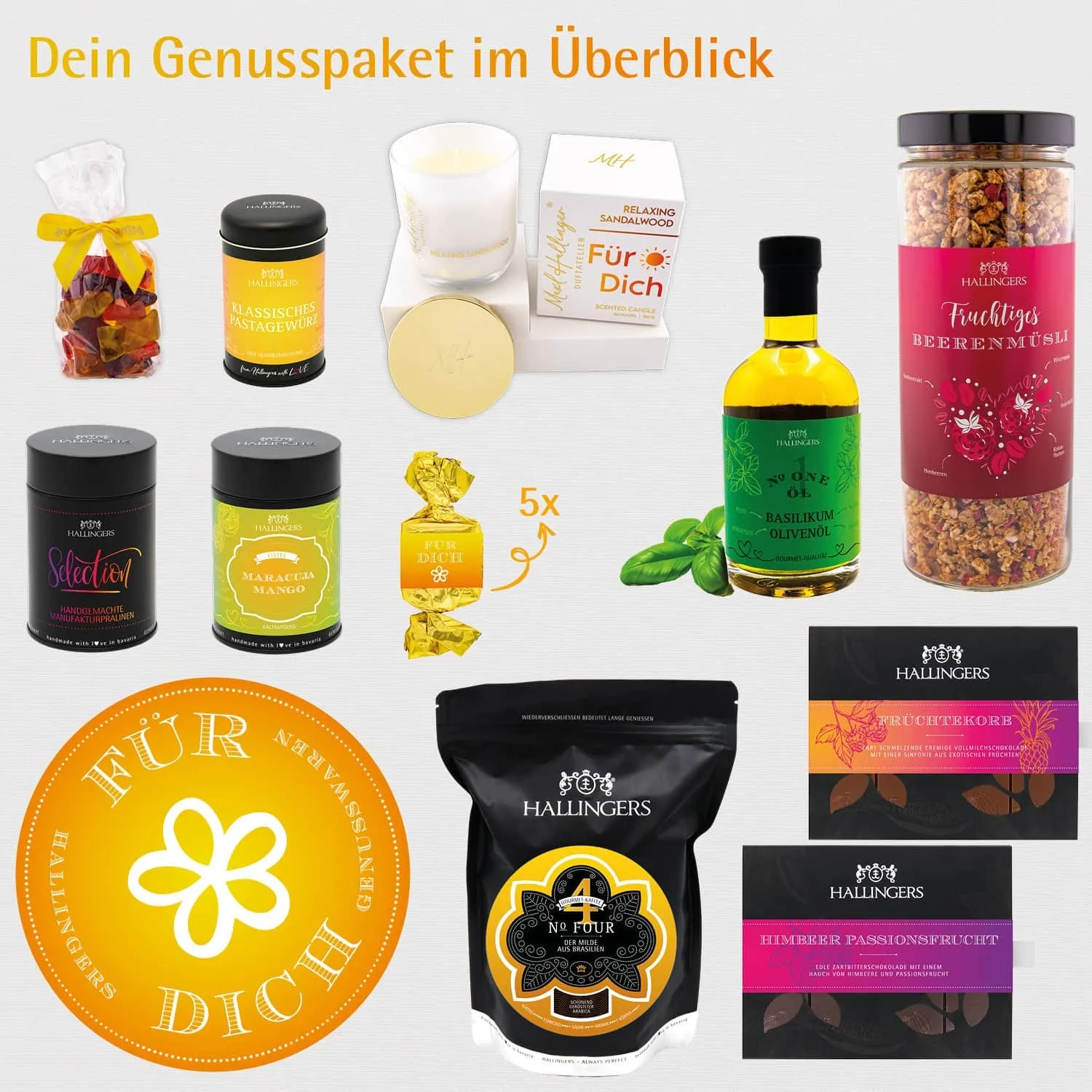 Für Dich (große Selektion Müsli, Öl, Kaffee, Duftkerze, Nougat, Schoki, Eistee & mehr) - Feinkost-Set, XXL-Geschenkkorb Gourmet