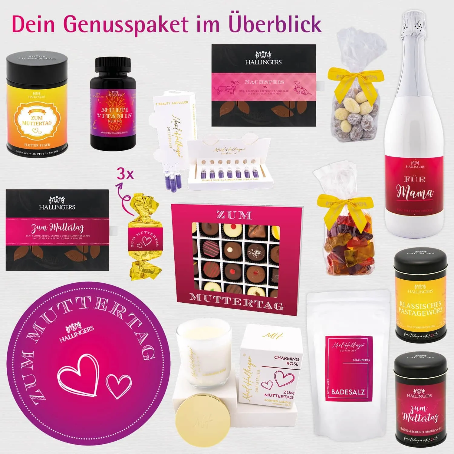 Zum Mutterag (große Selektion Sekt, Badezusatz, Duftkerze, Pralinen, Serum, Tee & mehr) - Feinkost-Set, XXL-Geschenkkorb Gourmet