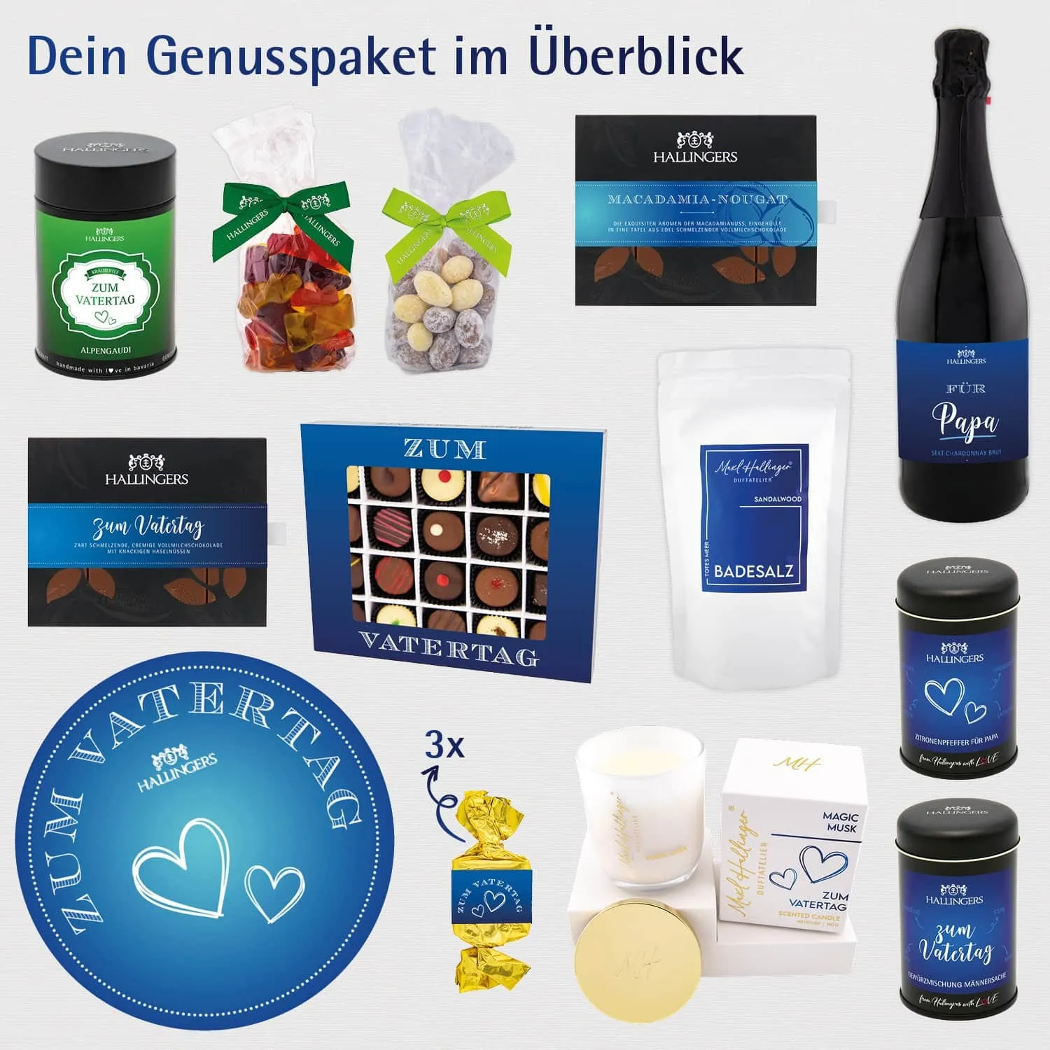 Zum Vatertag (große Selektion Sekt, Gewürze, Nougat, Pralinen, Schoki, Duftkerze & mehr) - Feinkost-Set, XXL-Geschenkkorb Gourmet