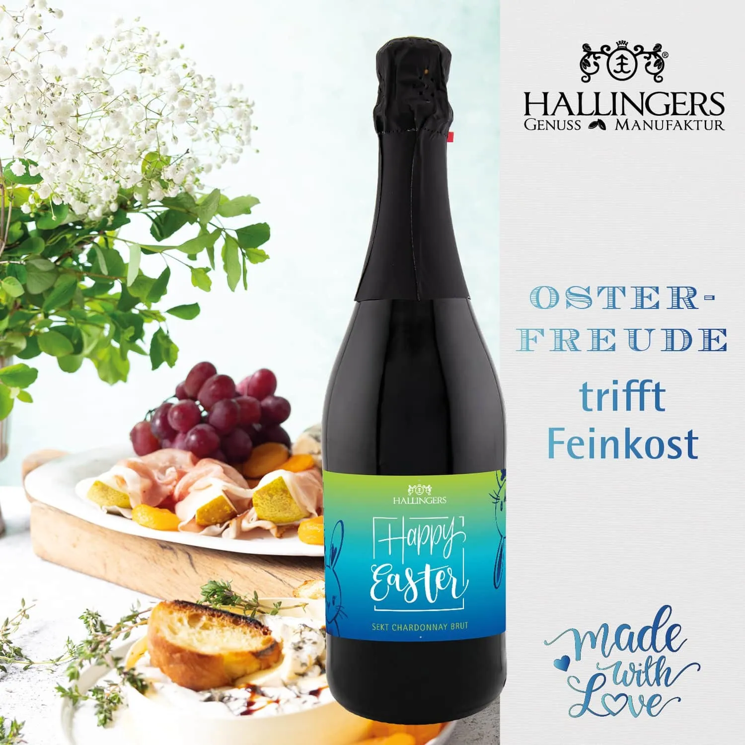 BESONDERS STATT GEWÖHNLICH - Edition \Gruß vom Osterhasen blue\: Während andere auf Masse setzen, entsteht echter Feinkost-Genuss durch perfekt abgestimmte Spezialitäten (großer Ostergruß Ostereier, Gewürz, Sekt, Schoki, Duftkerze & viel mehr)