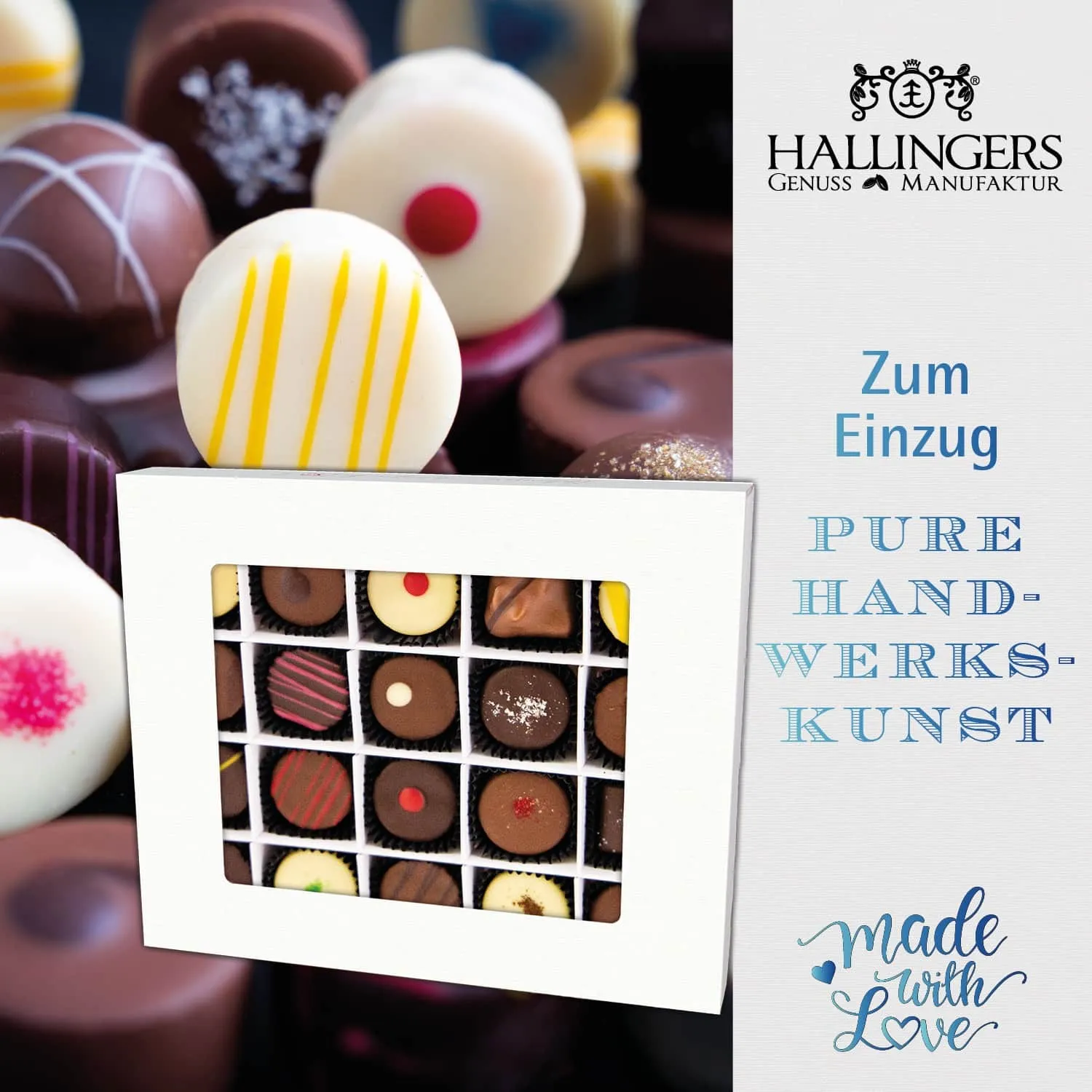 Viel Glück im neuen Zuhause (großer Glücksgruß Gewürz, Nougat, Busserl Pralinen Duftkerze & mehr) - Feinkost-Set, XXL-Geschenkkorb Gourmet