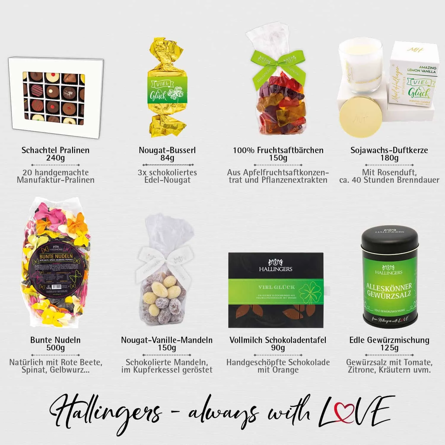Viel Glück im neuen Zuhause (großer Glücksgruß Gewürz, Nougat, Busserl Pralinen Duftkerze & mehr) - Feinkost-Set, XXL-Geschenkkorb Gourmet