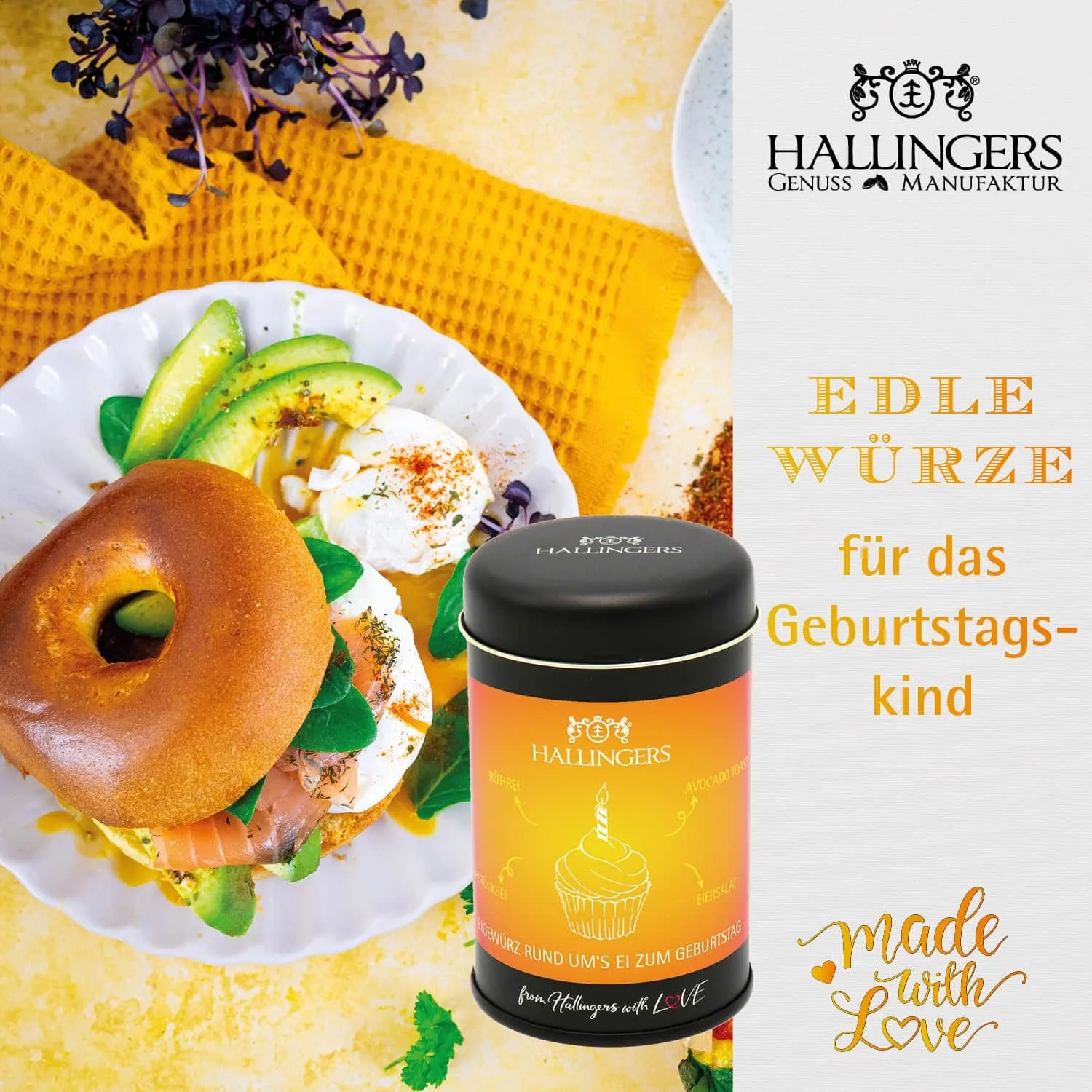 BESONDERS STATT GEWÖHNLICH - Edition \Happy birthday yellow\: Während andere auf Masse setzen, entsteht echter Feinkost-Genuss durch perfekt abgestimmte Spezialitäten (großer Geburtstagsgruß Schoki, Pralinen, Duftkerze, Müsli, Kaffee & mehr)
