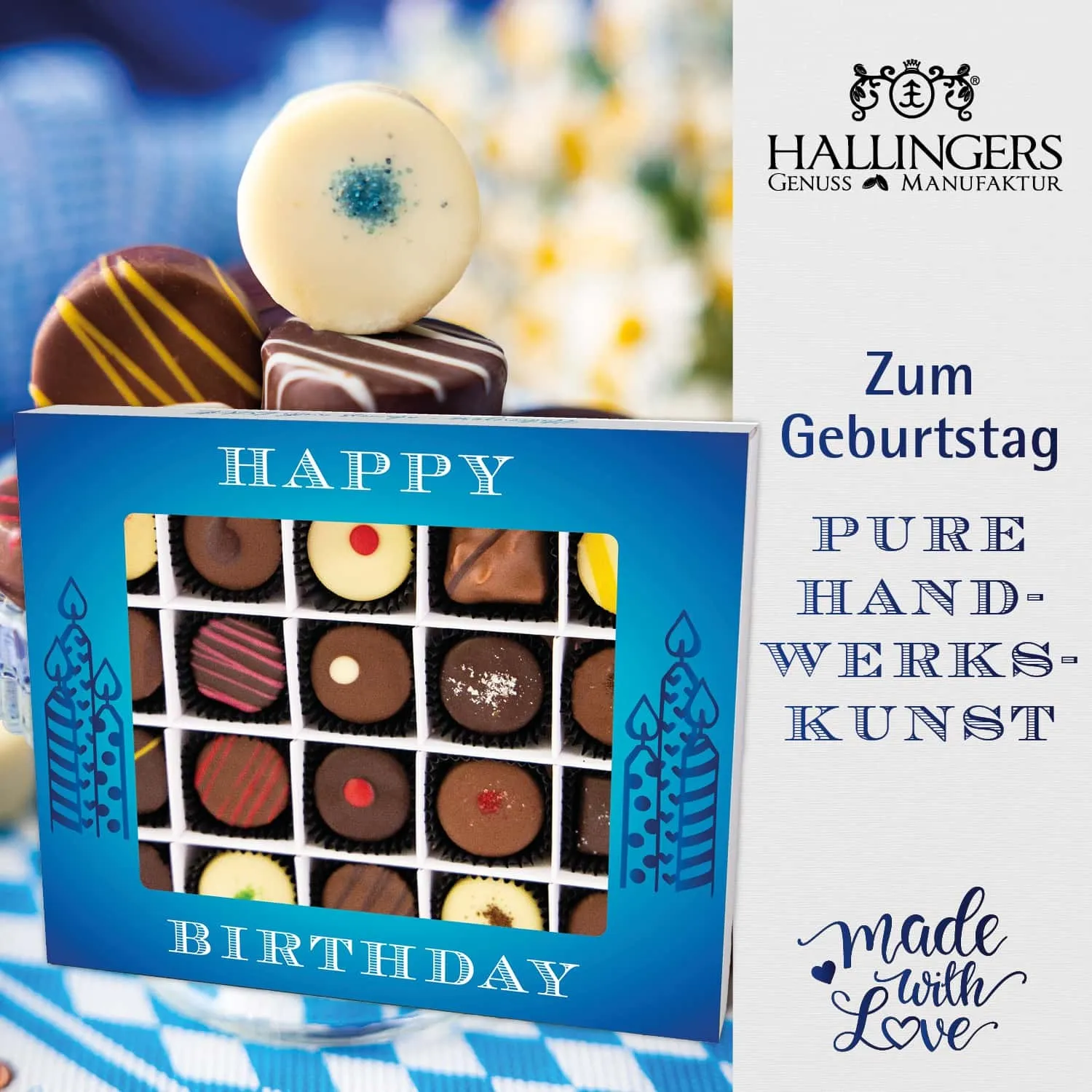 Happy birthday blue (großer Geburtstagsgruß Pralinen, Nougat, Kaffee, Gewürz, Likör & viel mehr) - Feinkost-Set, XXL-Geschenkkorb Gourmet