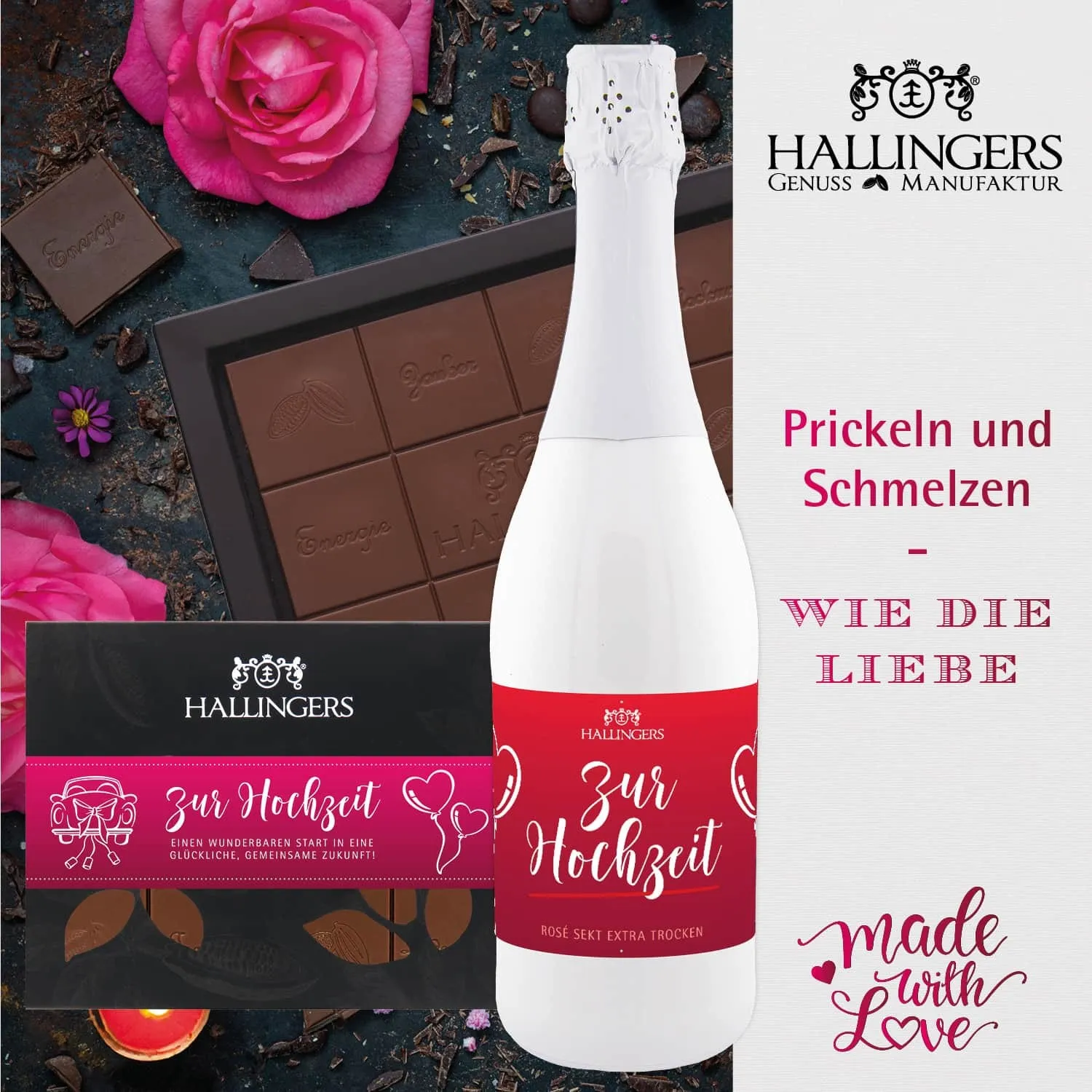 Zur Hochzeit (großer Hochzeitsgruß Sekt, Nougat, Konfitüre, Tee, Duftkerze, Schoki & mehr) - Feinkost-Set, XXL-Geschenkkorb Gourmet