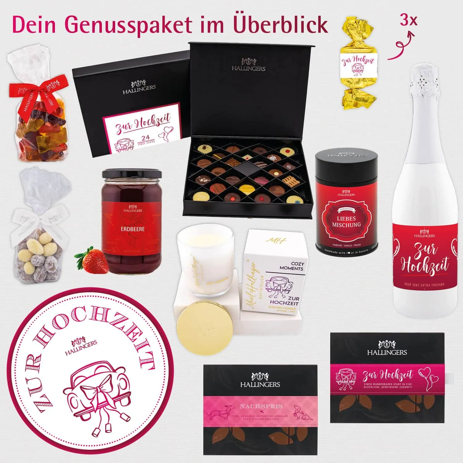 Zur Hochzeit (großer Hochzeitsgruß Sekt, Nougat, Konfitüre, Tee, Duftkerze, Schoki & mehr) - Feinkost-Set, XXL-Geschenkkorb Gourmet