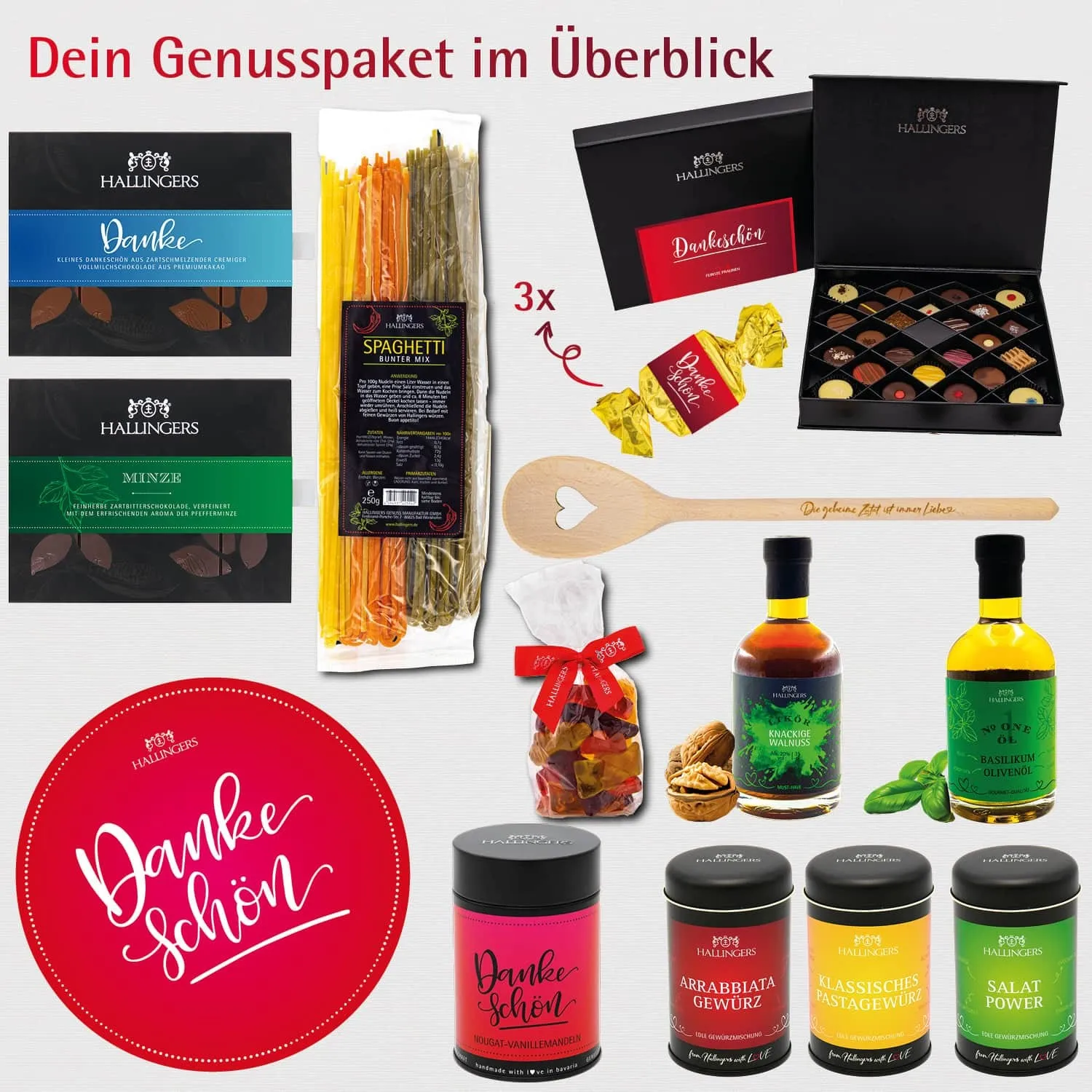 Dankeschön (großes Dankeschön Likör, Nougat, Öl, Tee, Pasta, Gewürz, Pralinen & mehr) - Feinkost-Set, XXL-Geschenkkorb Gourmet