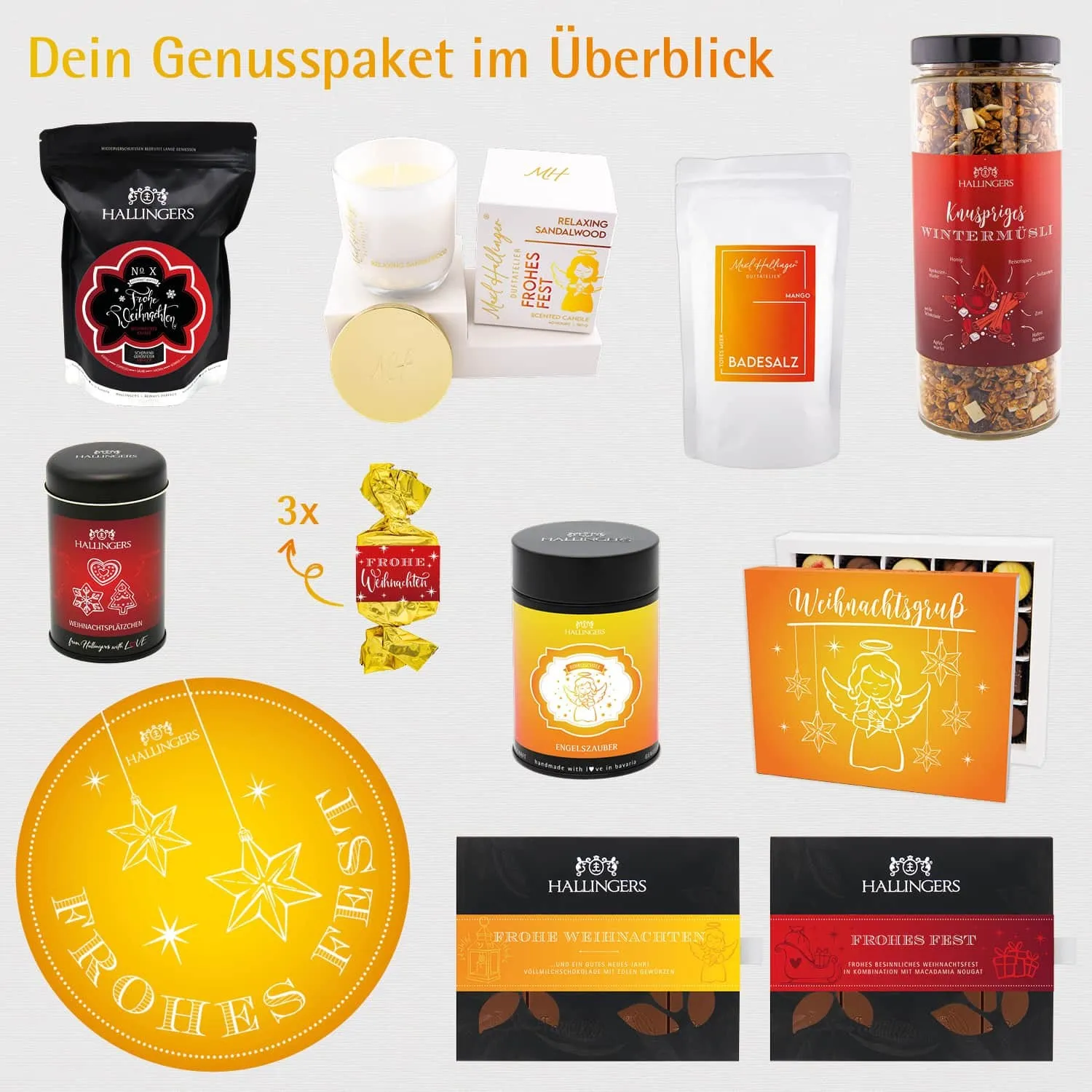 Frohes Fest (große Selektion Nougat, Müsli, Kaffee, Duftkerze, Gewürz, Schoki & mehr) - Feinkost-Set, XXL-Geschenkkorb Gourmet