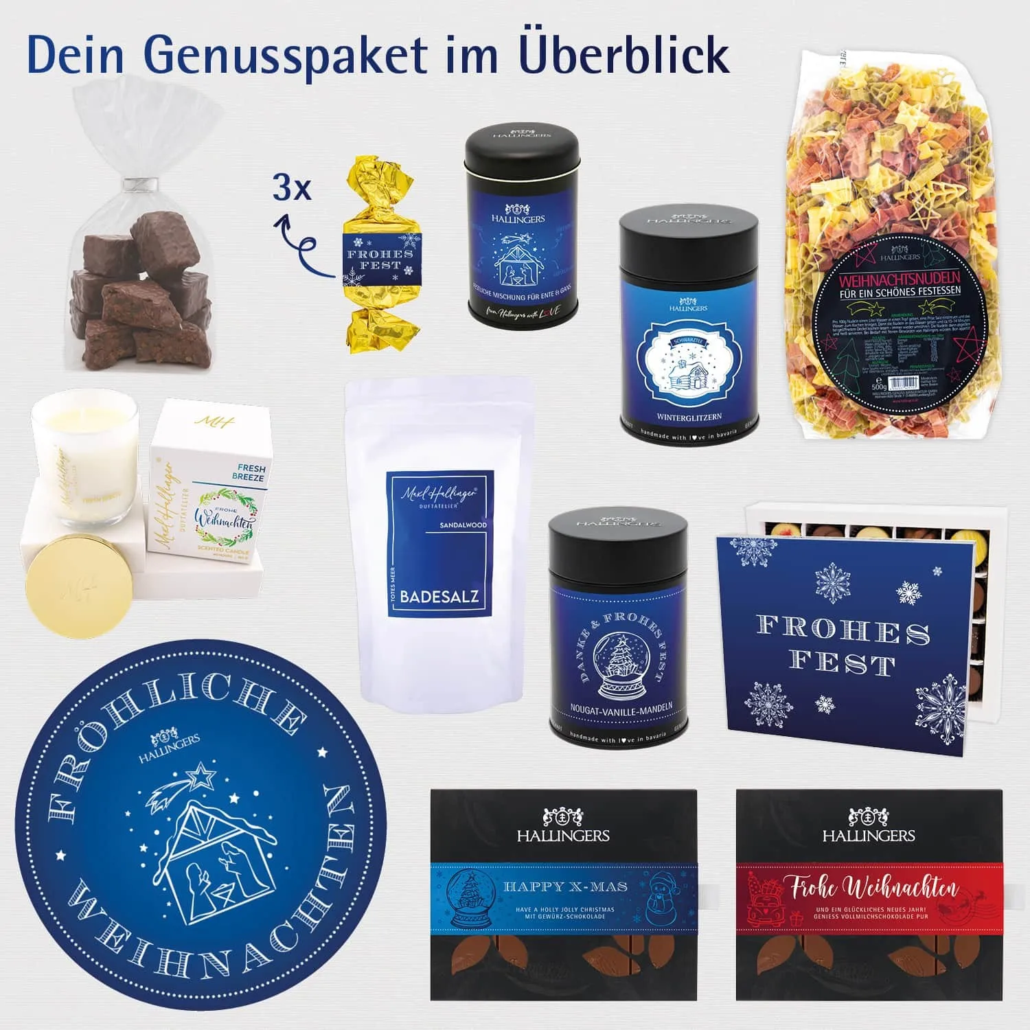 Fröhliche Weihnachten (große Selektion Pasta, Lebkuchen, Gewürz Nougat Badesalz Schoki & mehr) - Feinkost-Set, XXL-Geschenkkorb Gourmet
