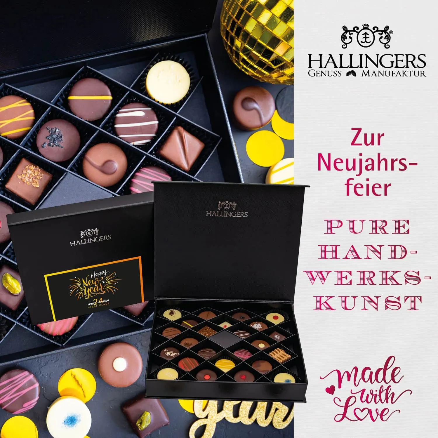 Happy New Year (große Selektion Sekt, Konfitüre, Duftkerze, Nougat, Schoki, Pralinen & mehr) - Feinkost-Set, XXL-Geschenkkorb Gourmet
