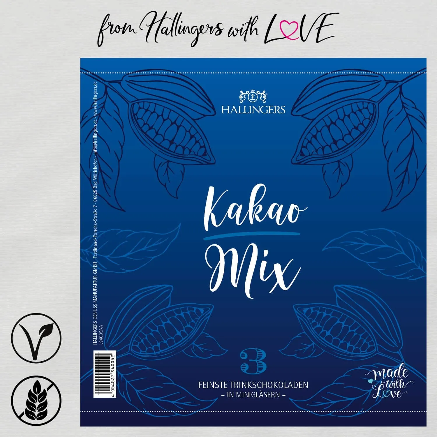 Kakao-Mix (Mitbringsel Trinkschoki drei Edelkakaos) - Feinkost-Set, 3x Miniglas Geschenkdose