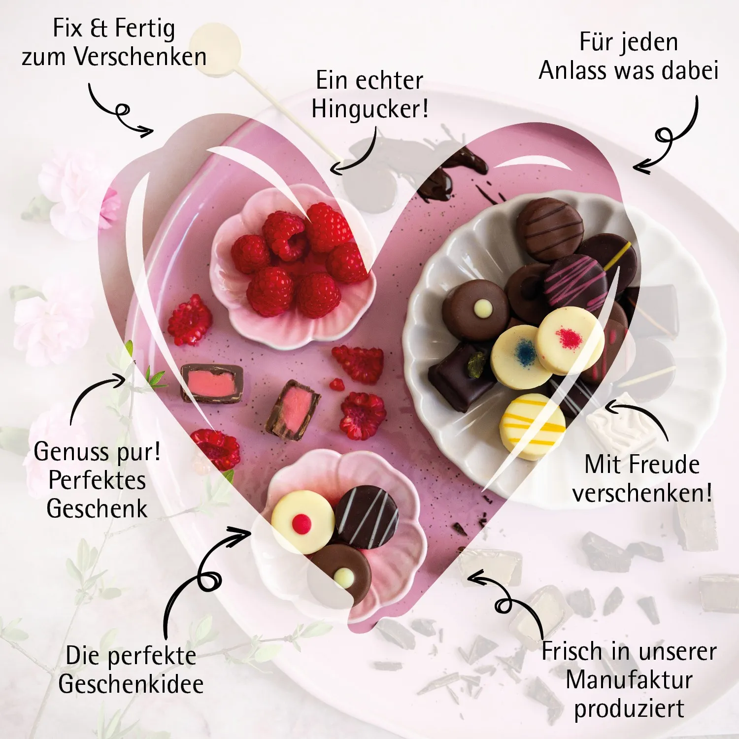 Muttertag Box pink (großes Mitbringsel Schokolade, Pralinen, Gewürze & Nougatmandeln) - Feinkost-Set, XXL-Geschenkkorb Gourmet