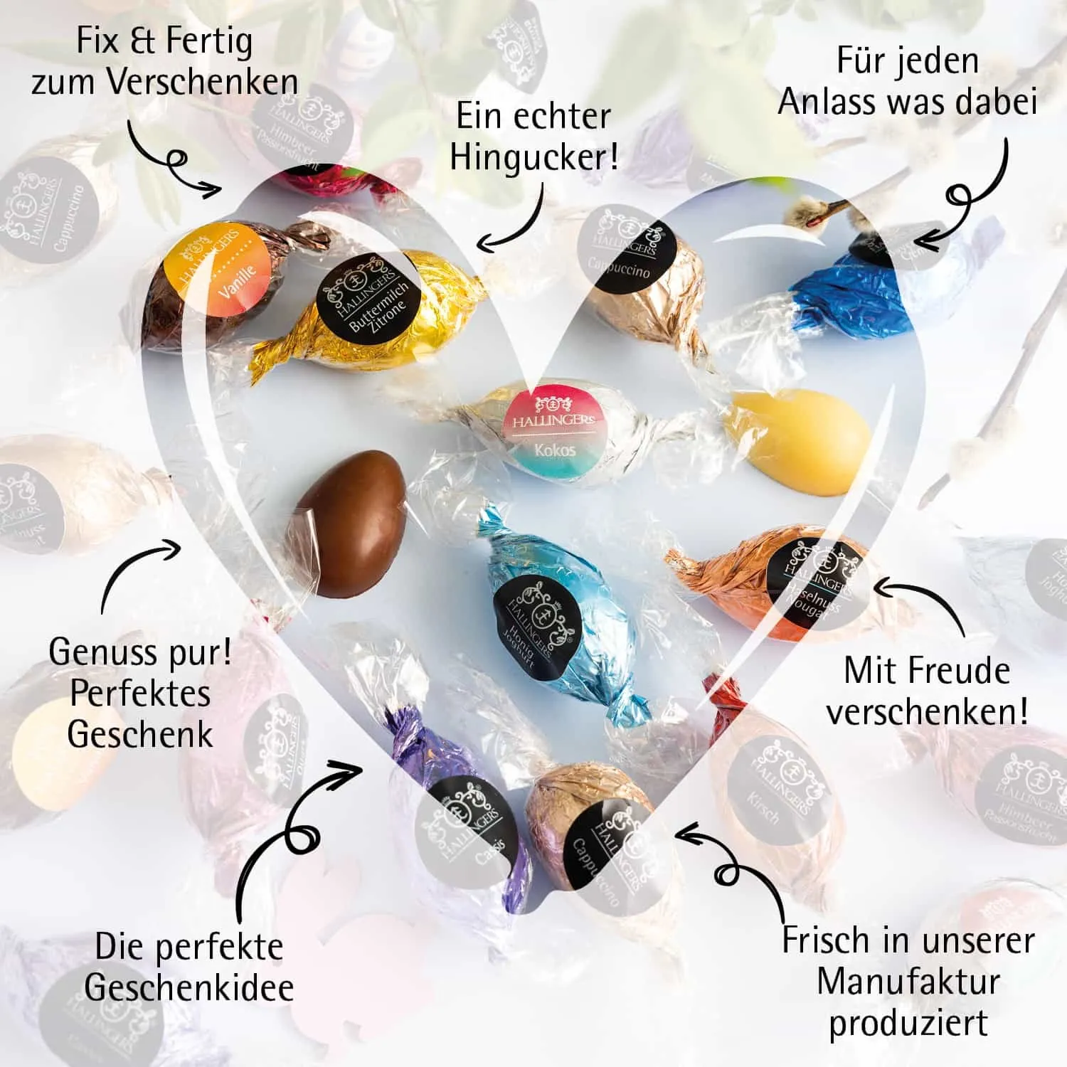 Easter Box orange (großes Osternest mit 90 Pralinen-Ostereiern mit & ohne Alkohol) - Feinkost-Set, Gourmet-Auswahl XXL