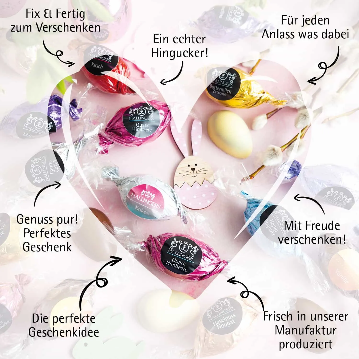Frohe Ostern Osternest (großes Osternest Pralinen-Ostereier, Eigewürz & Fruchtsaftbärchen) - Feinkost-Set, Gourmet-Auswahl XL
