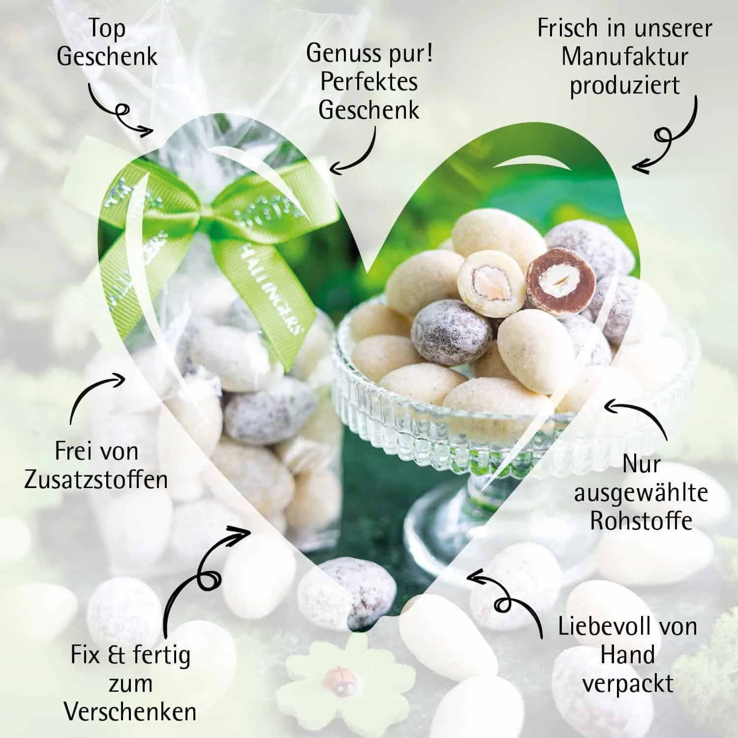 Danke & Frohe Weihnachten - Nougat-Mandeln, handmade ohne Alkohol